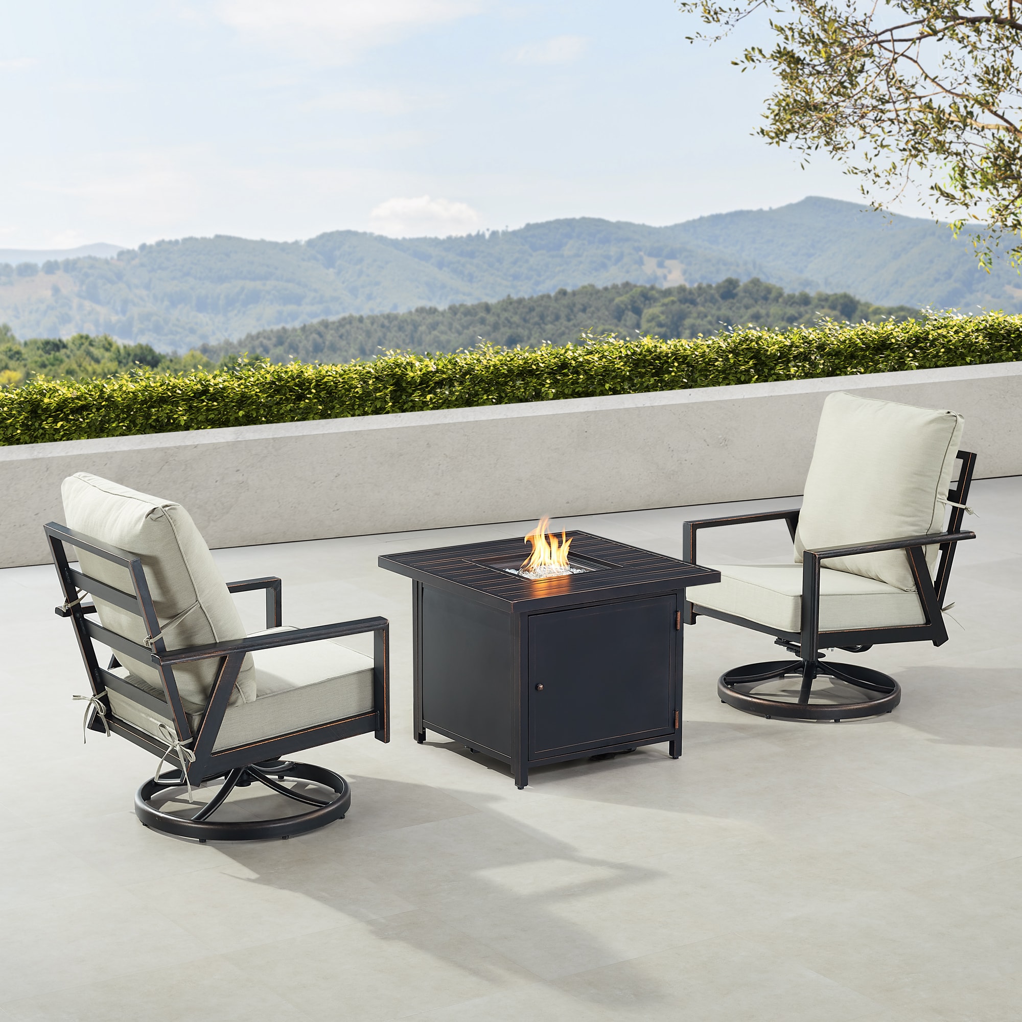 Oakland Living LUX2CHCHOLULALGCUA Fire Pit Table Bistro Set, Two Lounge Chairs 7-Piece Patio Conversation Set with Gray Cushions