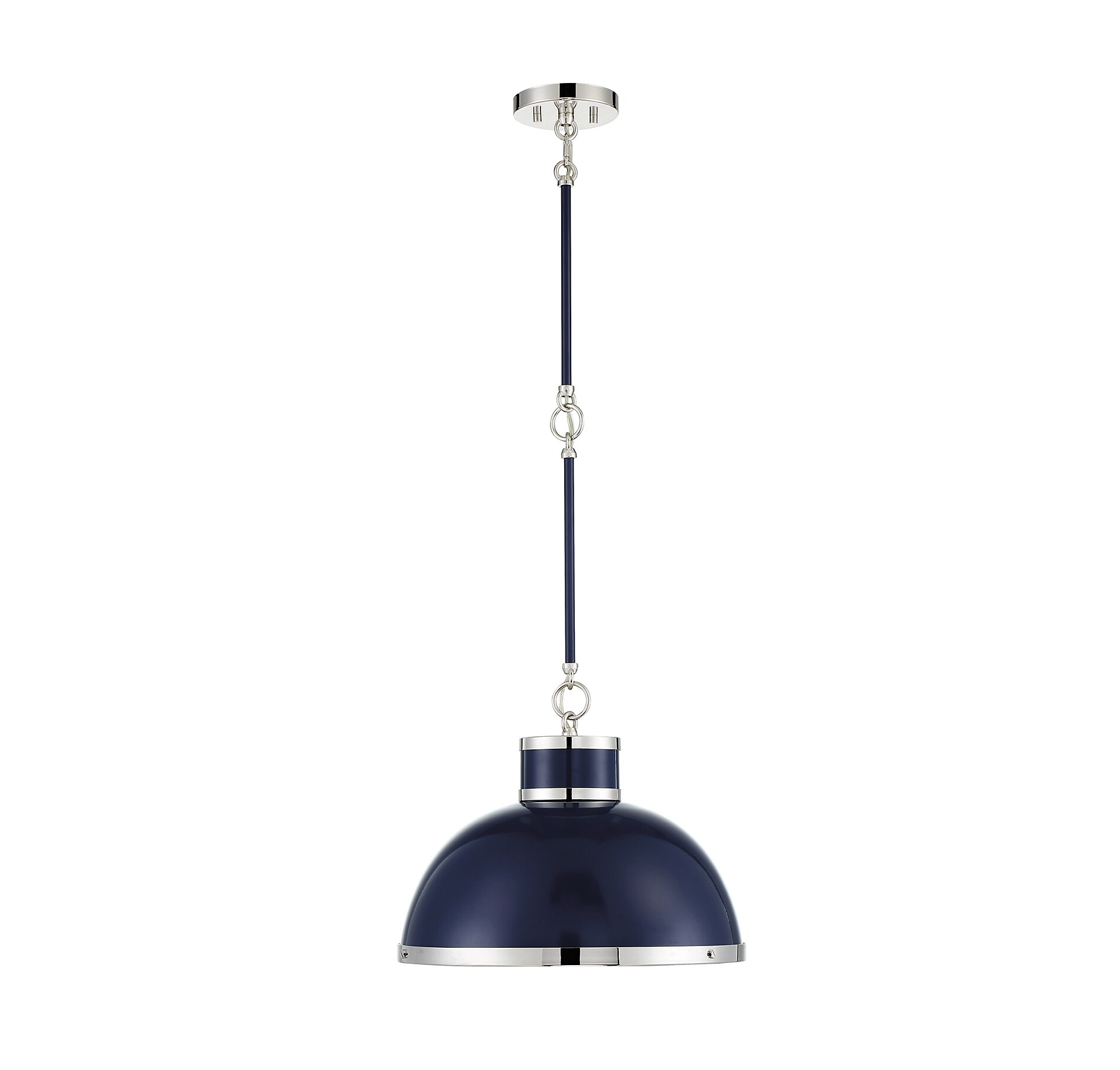 Navy and Polished Nickel 16" Industrial Bowl Pendant Light