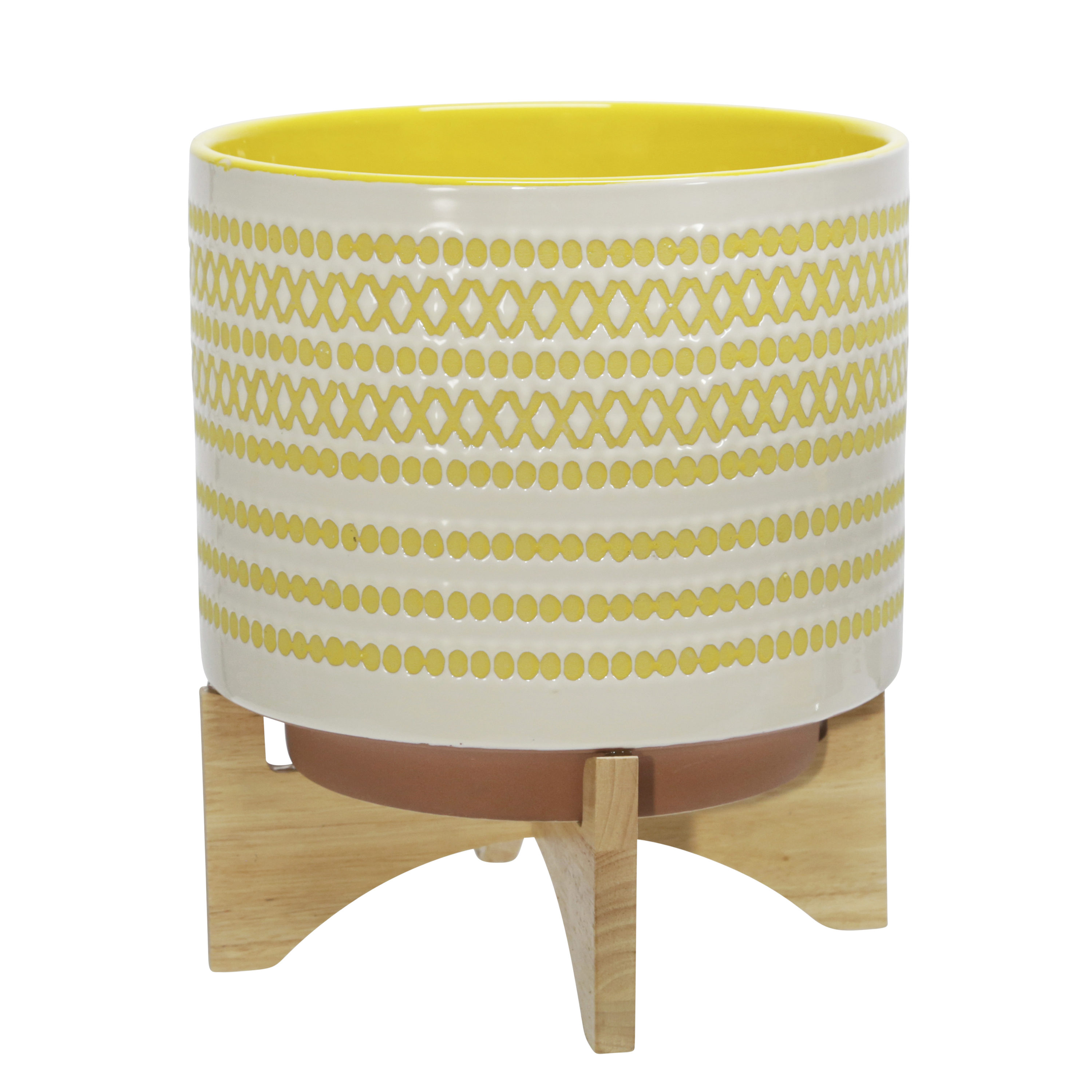 Sagebrook Home 14758-06 Round 10-in W x 12-in H Yellow Ceramic Indoor/Outdoor Planter