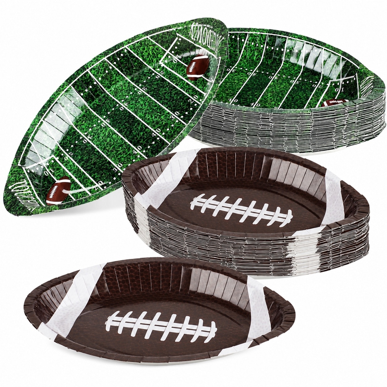 Aoibox  11 5 in x 7 5 in Football Shaped Oval Disposable Paper Serving Trays in Brown and Green Set of 50