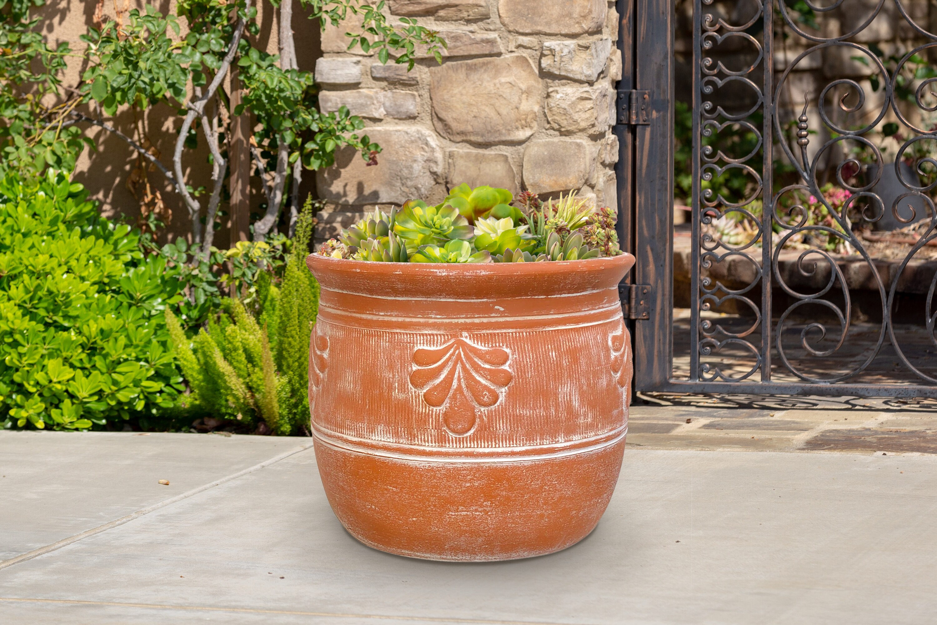 Style Selections 16-in W x 14-in H Terracotta Clay Indoor/Outdoor Planter  in the Pots & Planters department at