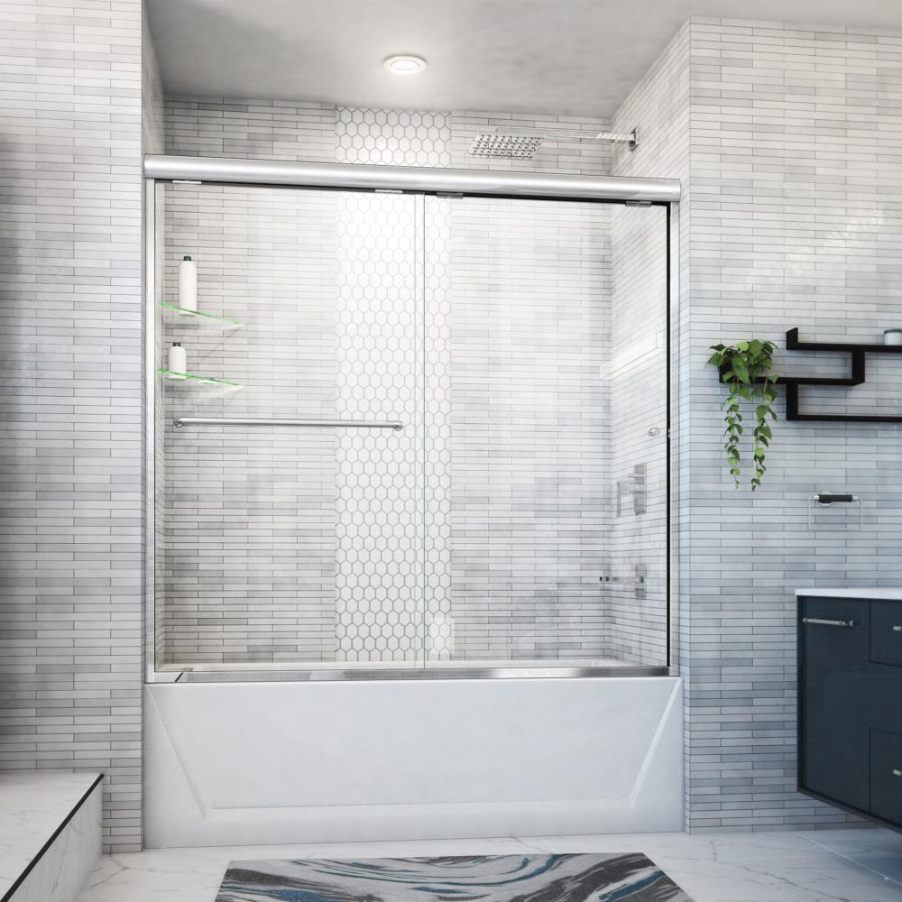 Arizona Shower Door ET36057CHCLR Euro Polished Chrome 56-in to 60-in W x 57.5-in H Semi-frameless Bypass Sliding Bathtub door
