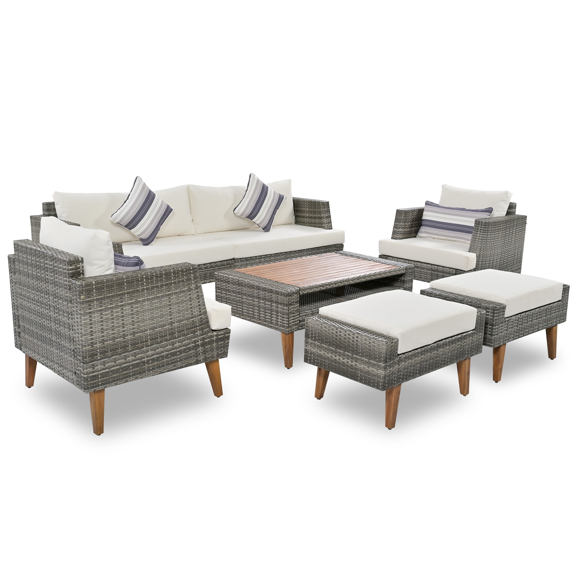 Nestfair HGP219A 6 -Piece Wicker 2 Patio Sofa Conversation Set with Off-white Cushions