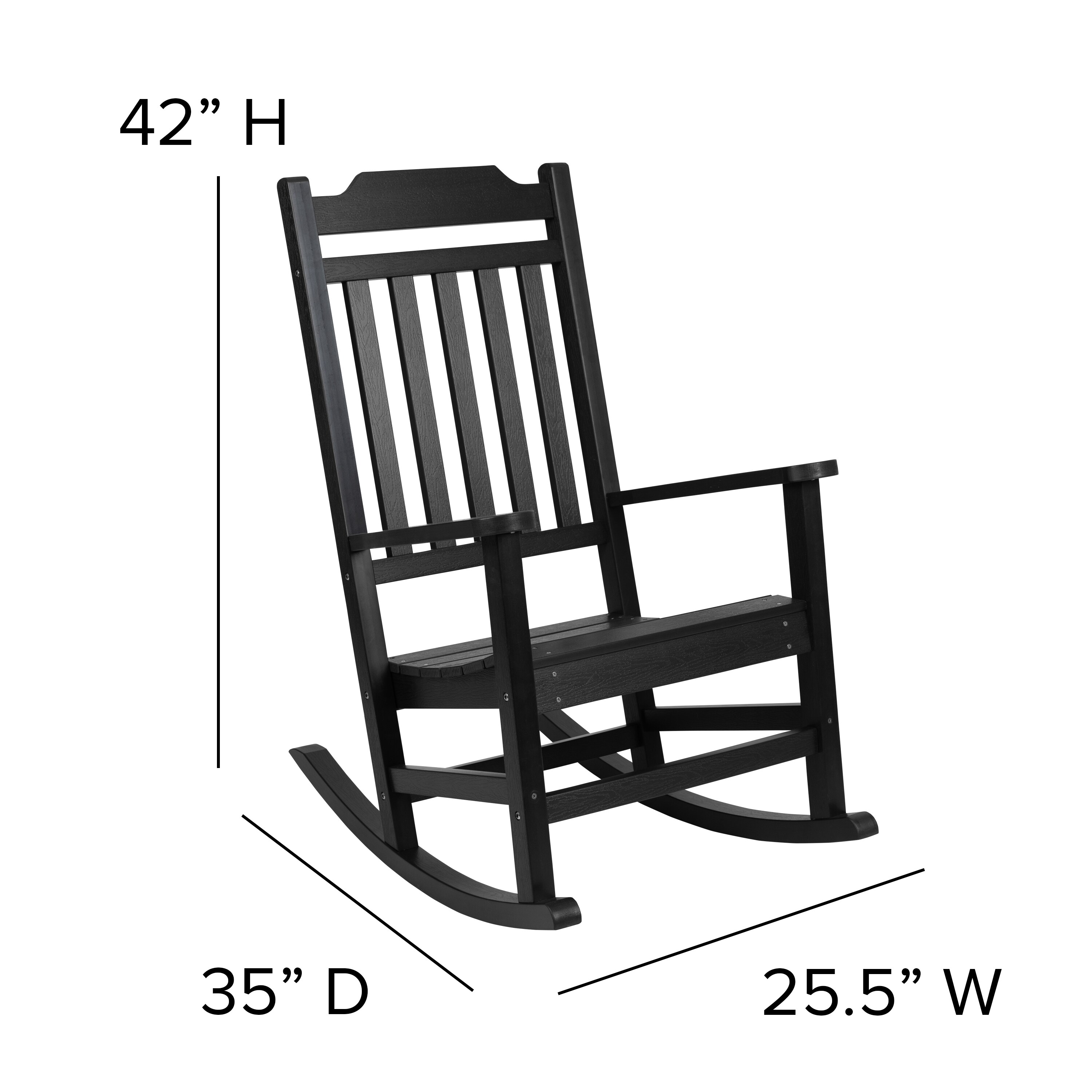 Sleek Black Poly Resin All-Weather Rocking Chair