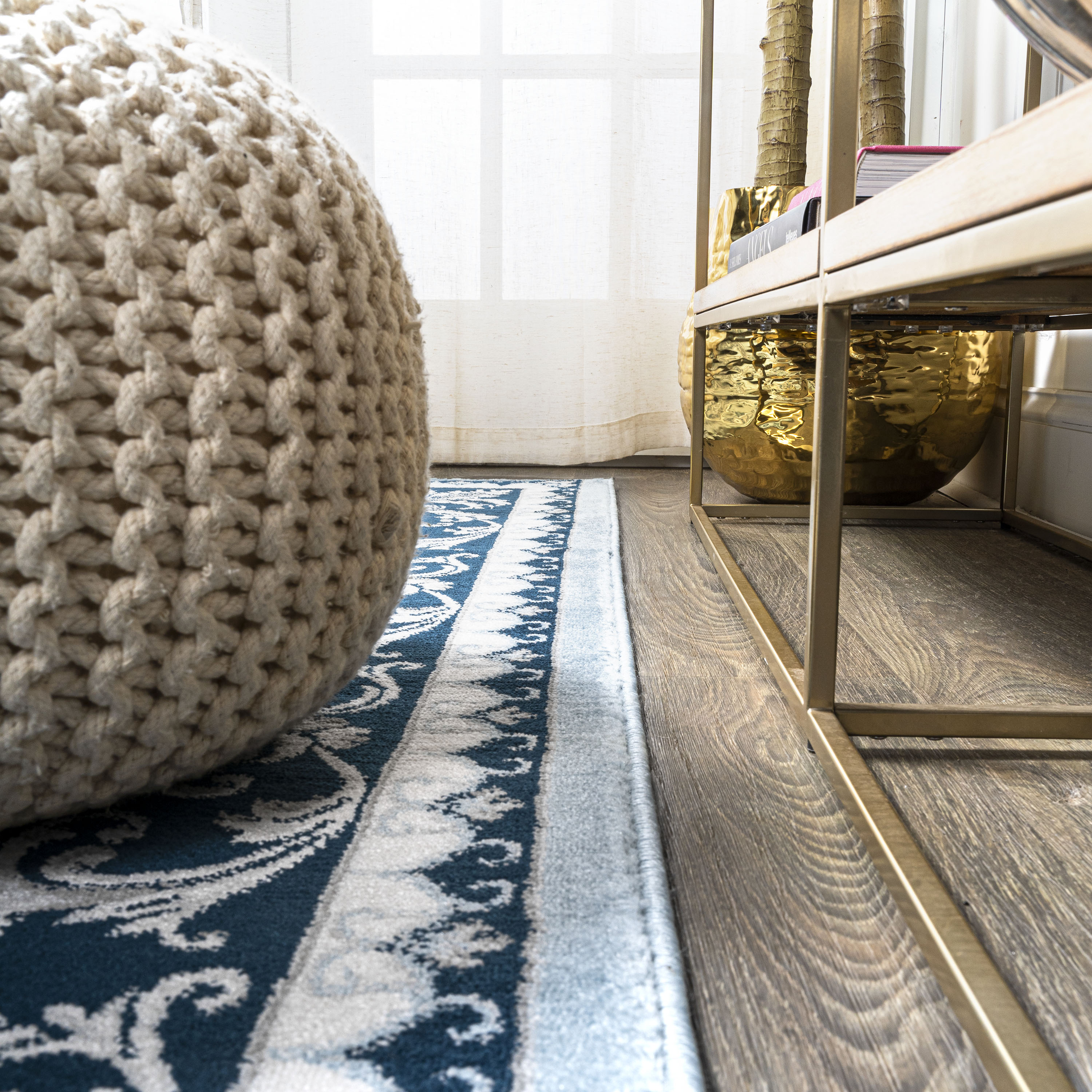 Blue and Navy Synthetic French Border 8' x 10' Area Rug