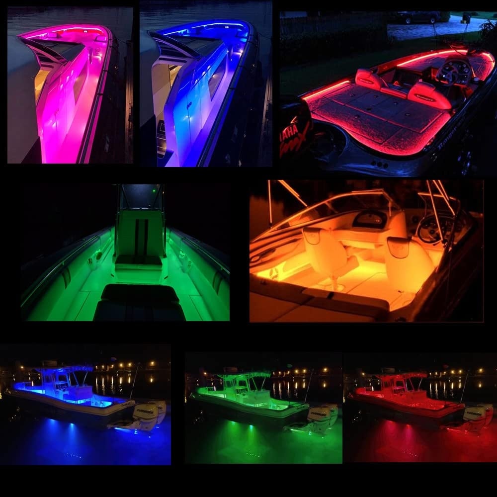 Etokfoks  LED Boat Strip Lights 12V 40ft Multi Color Waterproof IP65 20 Colors 8 Modes IR Controller Cuttable