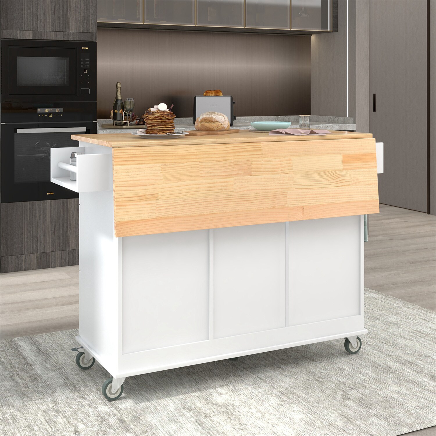 BABOOM White Mdf Base with Wood Top Rolling Kitchen Island (29.5-in x ...