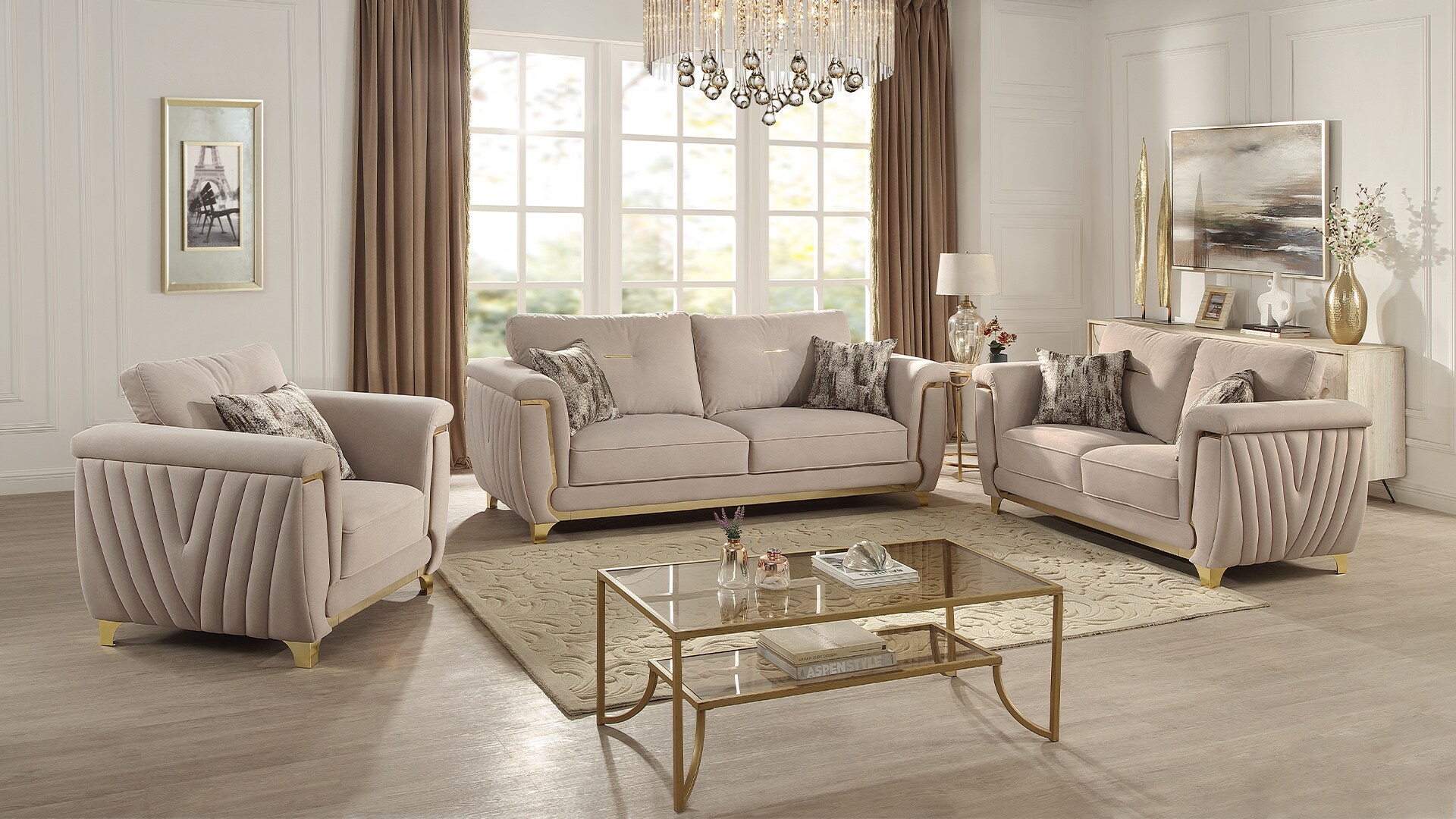 Galaxy 601955556149 Leena Modern 3 -Piece Beige Living Room Set
