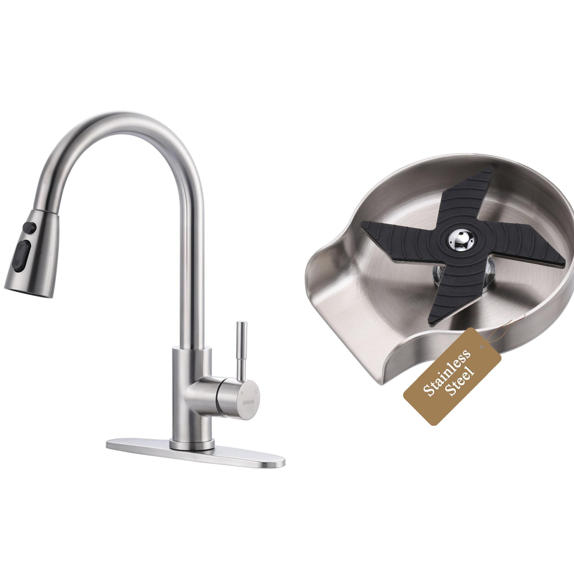 WOWOW  Brushed Nickel Kitchen Faucet with Sprayer and Glass Rinser