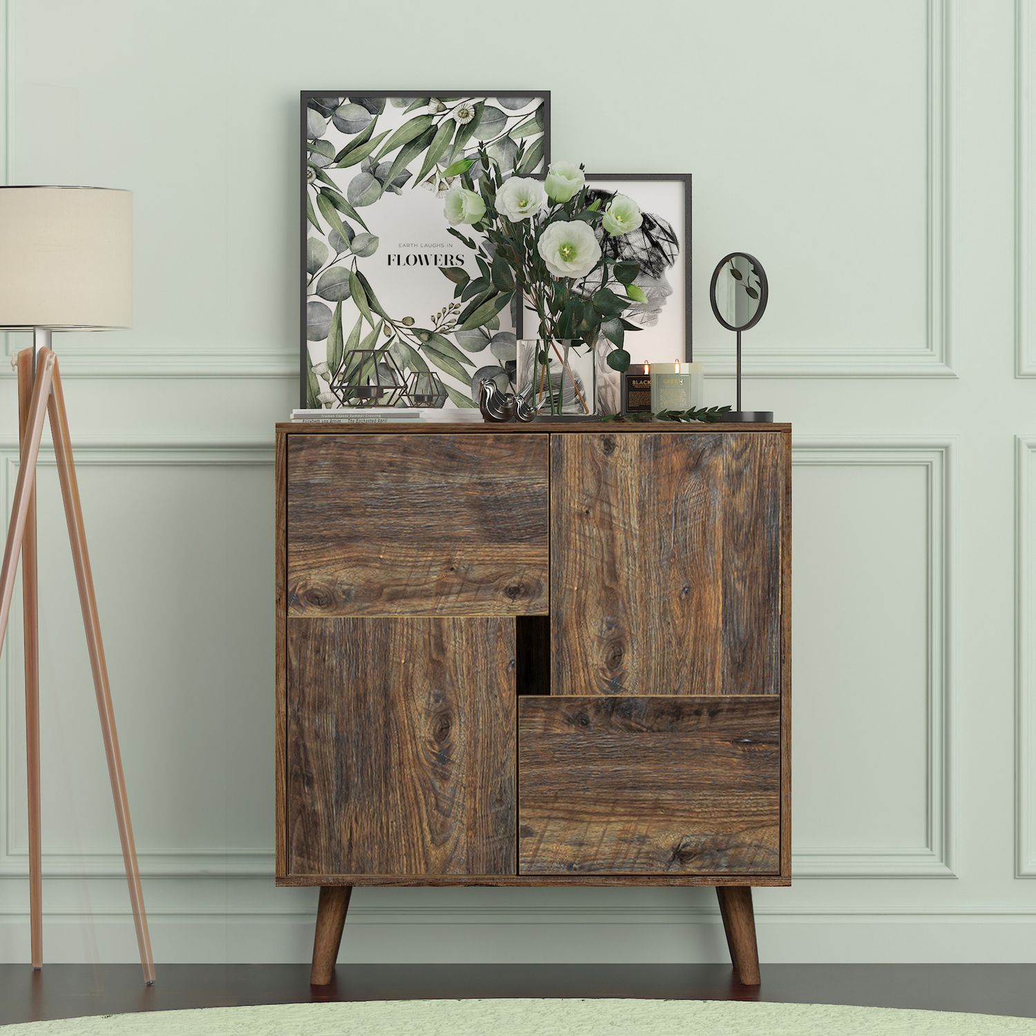 JASMODER W33137250 Sideboard, With Four Storage Spaces, Restaurant Sideboard, Entrance Channel Basement, Bedroom And Living Room，Espresso