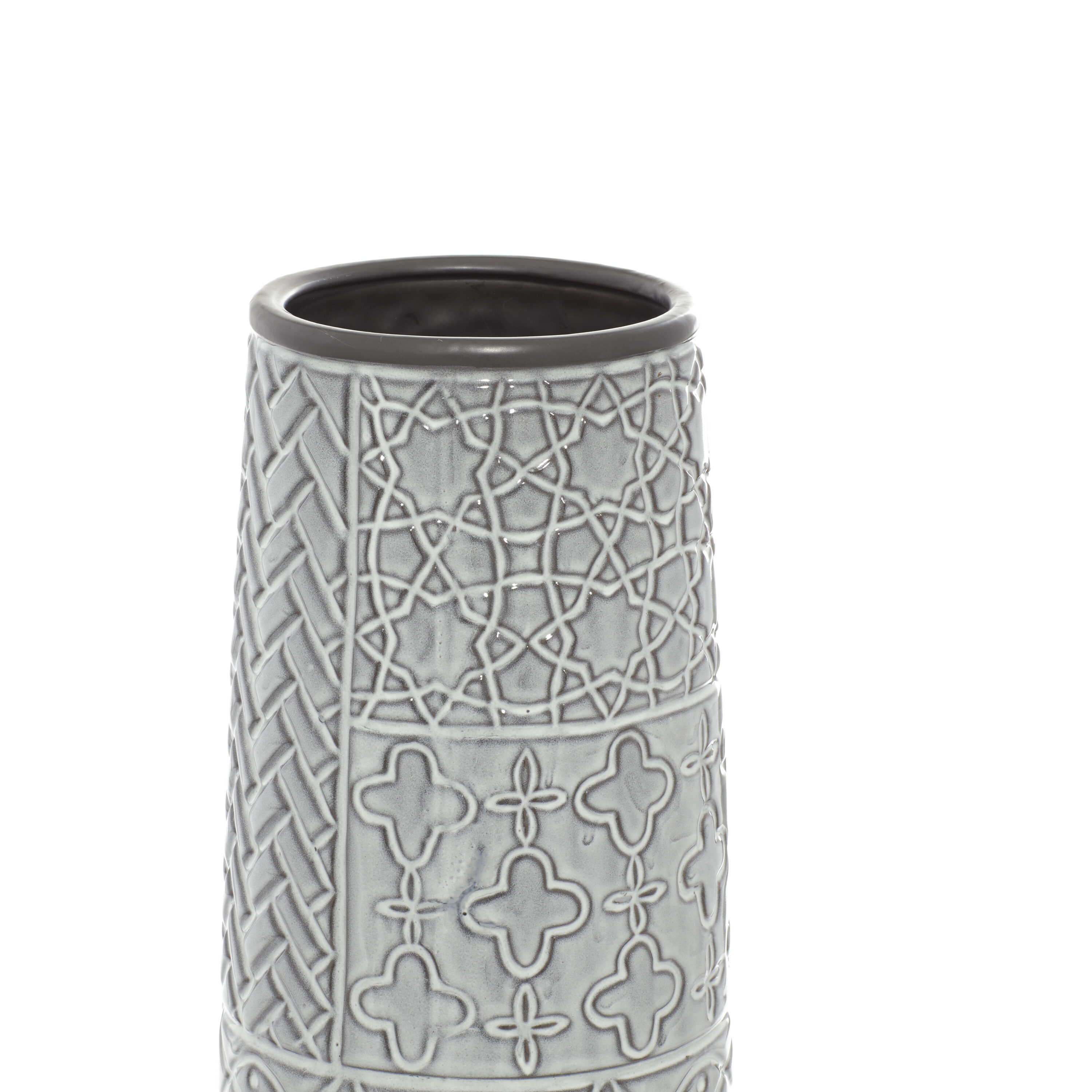 Gray Ceramic Eclectic Decorative Floor Vase with Patterns, 22"