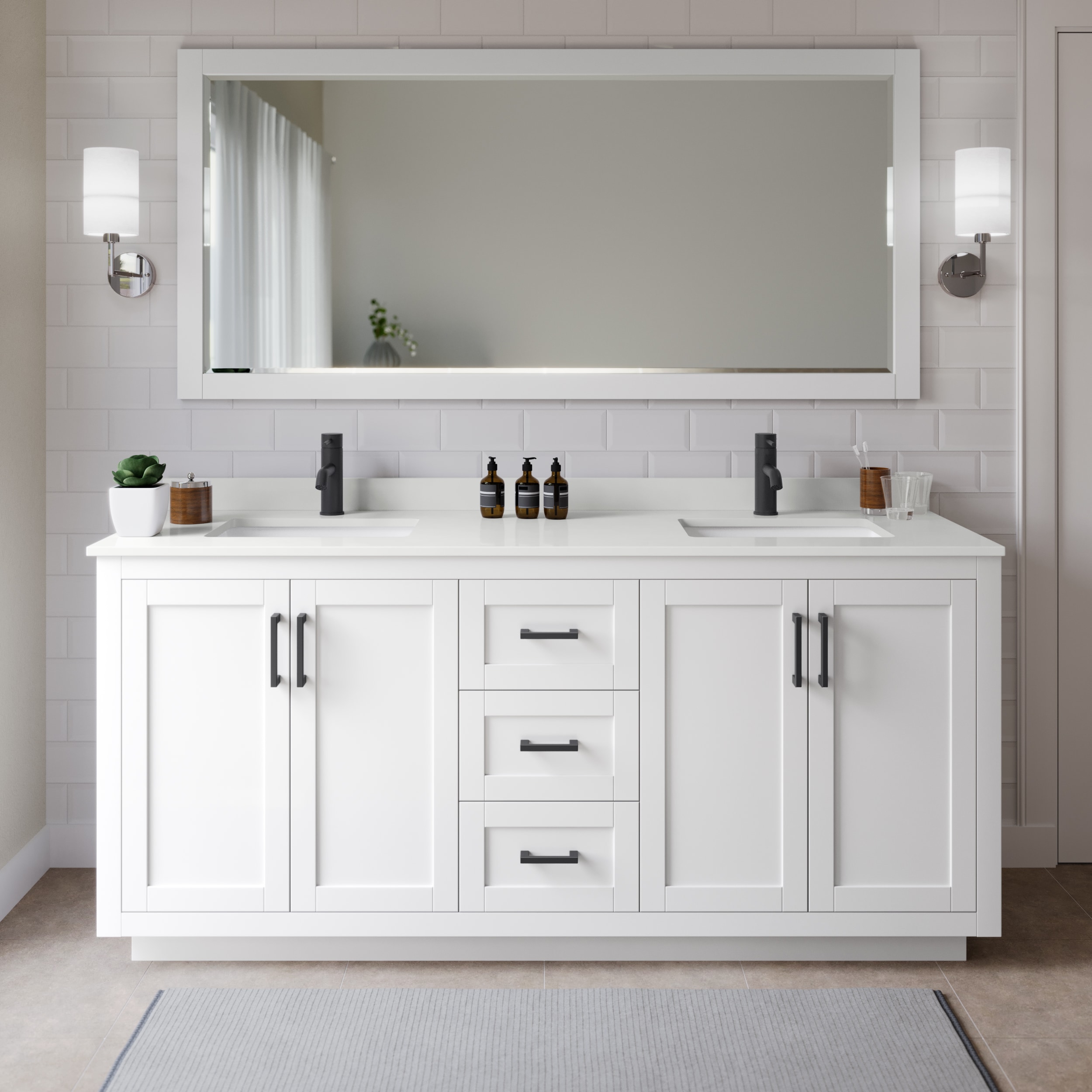 Wyndham Collection WCF292972DWBWQUNSM70 Miranda 72-in White Undermount Double Sink Bathroom Vanity with White Quartz Top (Mirror Included)