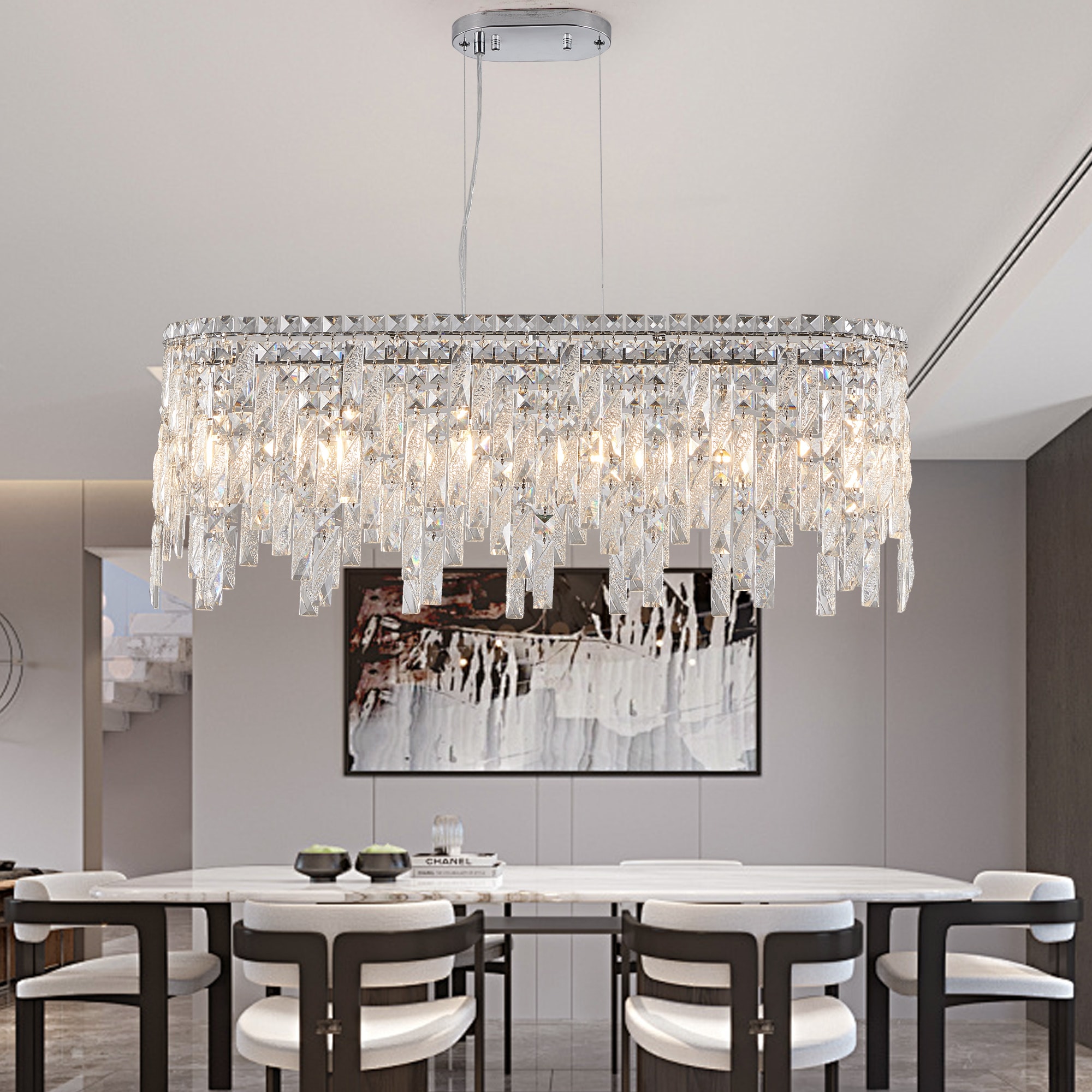 BABOOM BOM-P189443-OR Elegant Modern Ceiling Light Fixture 6 -Light Chrome Modern/contemporary Crystal For Use in Bedrooms, Dining Rooms, Kitchens, Living Rooms Chandelier