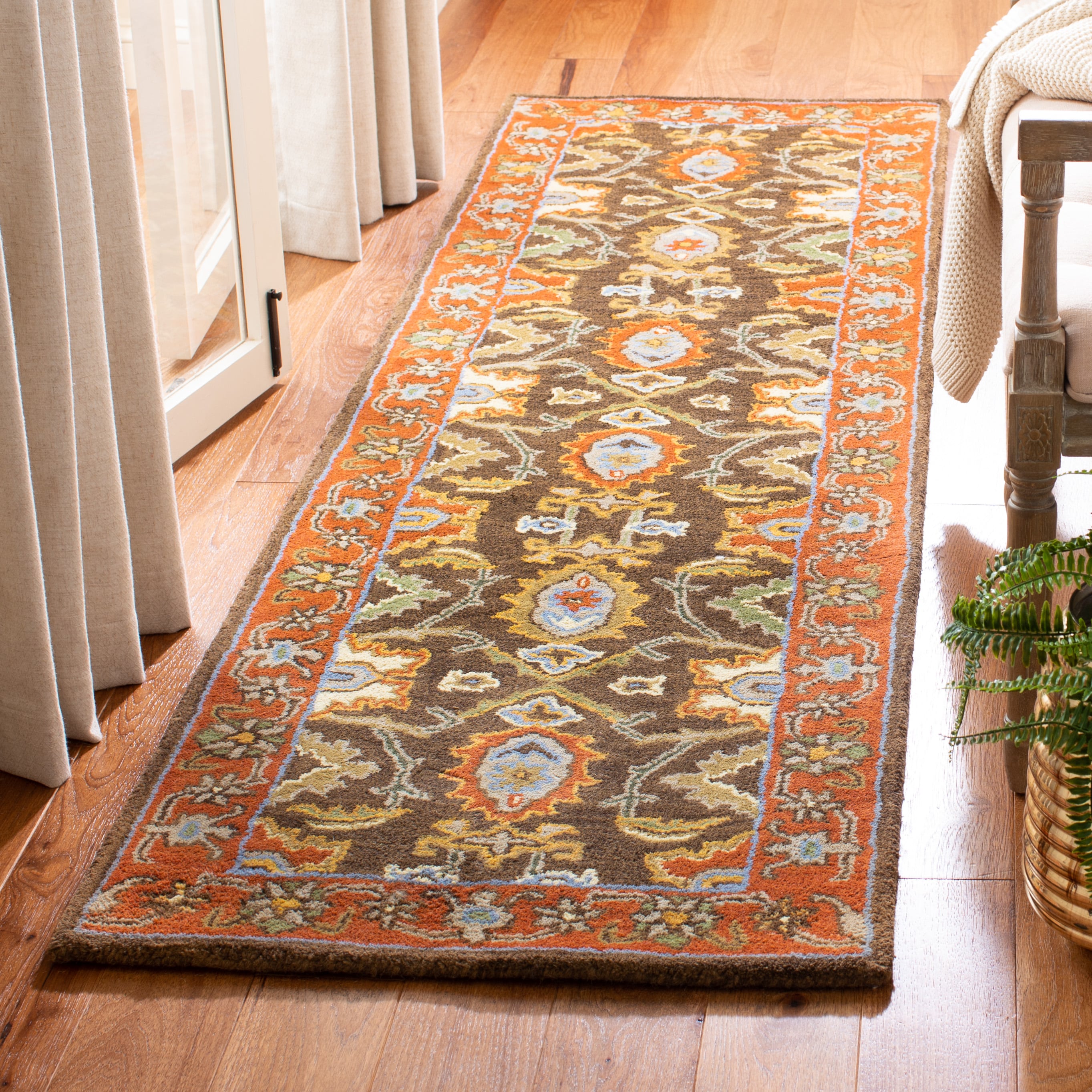 Safavieh HG734B-28 Heritage Peshwar 2 x 8 (ft) Tufted Wool Chocolate/Tangerine Rectangular Indoor Floral/Botanical Oriental Runner rug