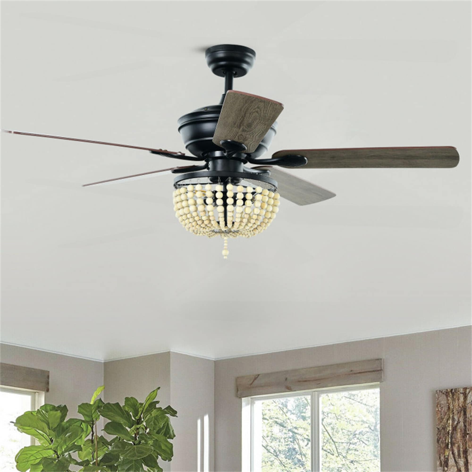 BABOOM BOM-66US-BK-CO 52-in Outdoor Black with Paint Blades Ceiling Fan Light Kit Compatible - Remote Included ( 5 -Blade )