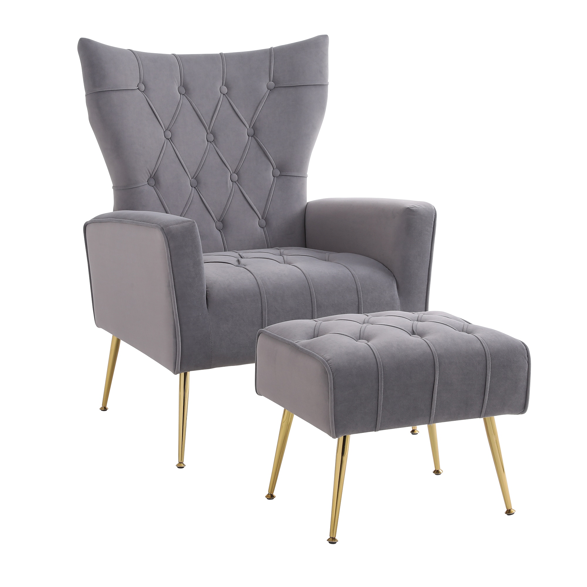 SINOFURN SYC120012BL Modern Gray Velvet Accent Chair