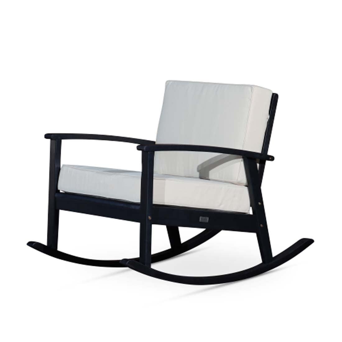Damerin PCB06N714 Patio Chairs Black Wood Frame Rocking Chair with Gray Cushioned Seat