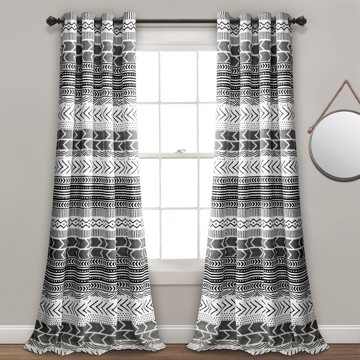 Lush Decor 16T006296 95-Inches Black Geometric Light filtering Grommet Curtain panel pair