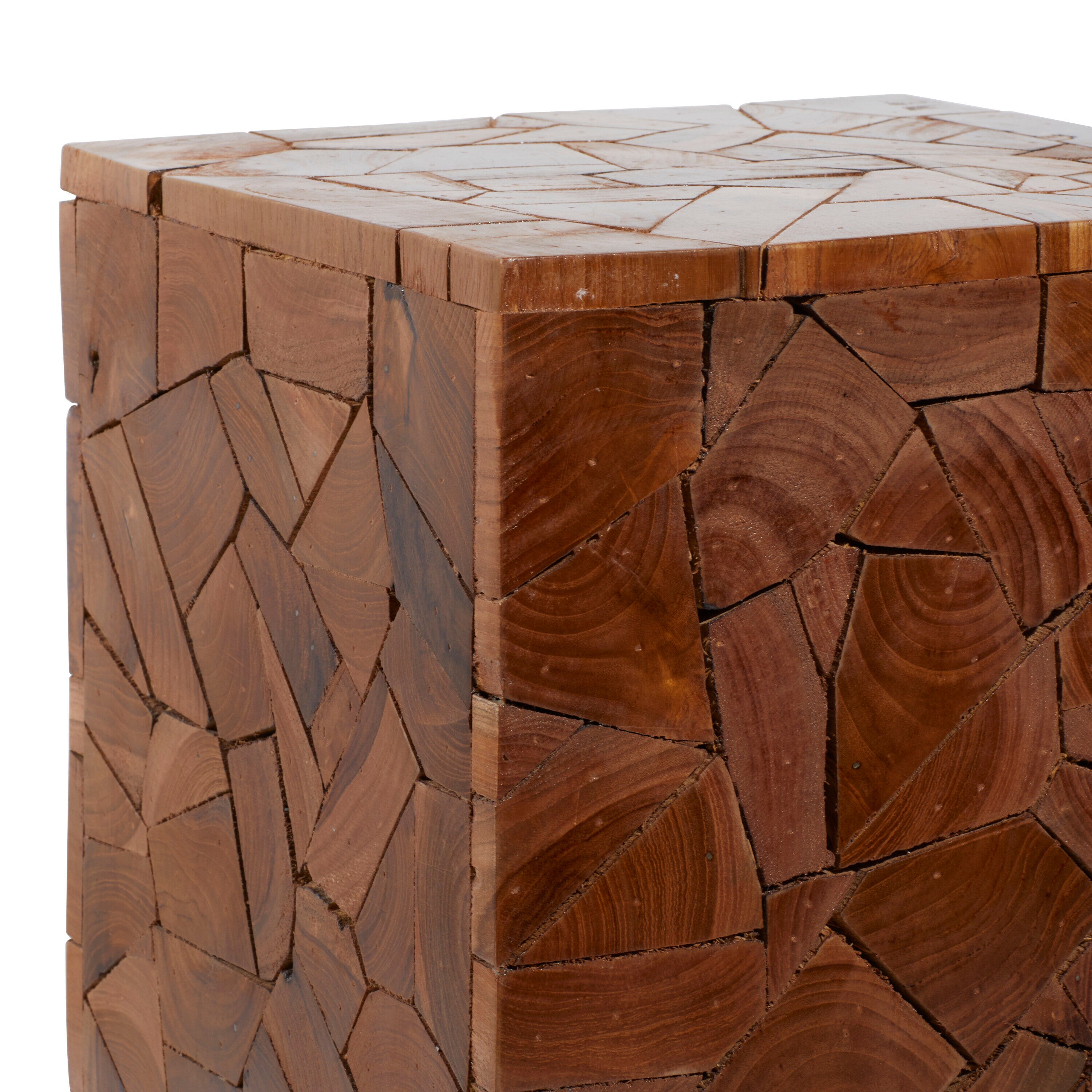 Handmade Teak Wood Mosaic Accent Table 12" Square in Brown