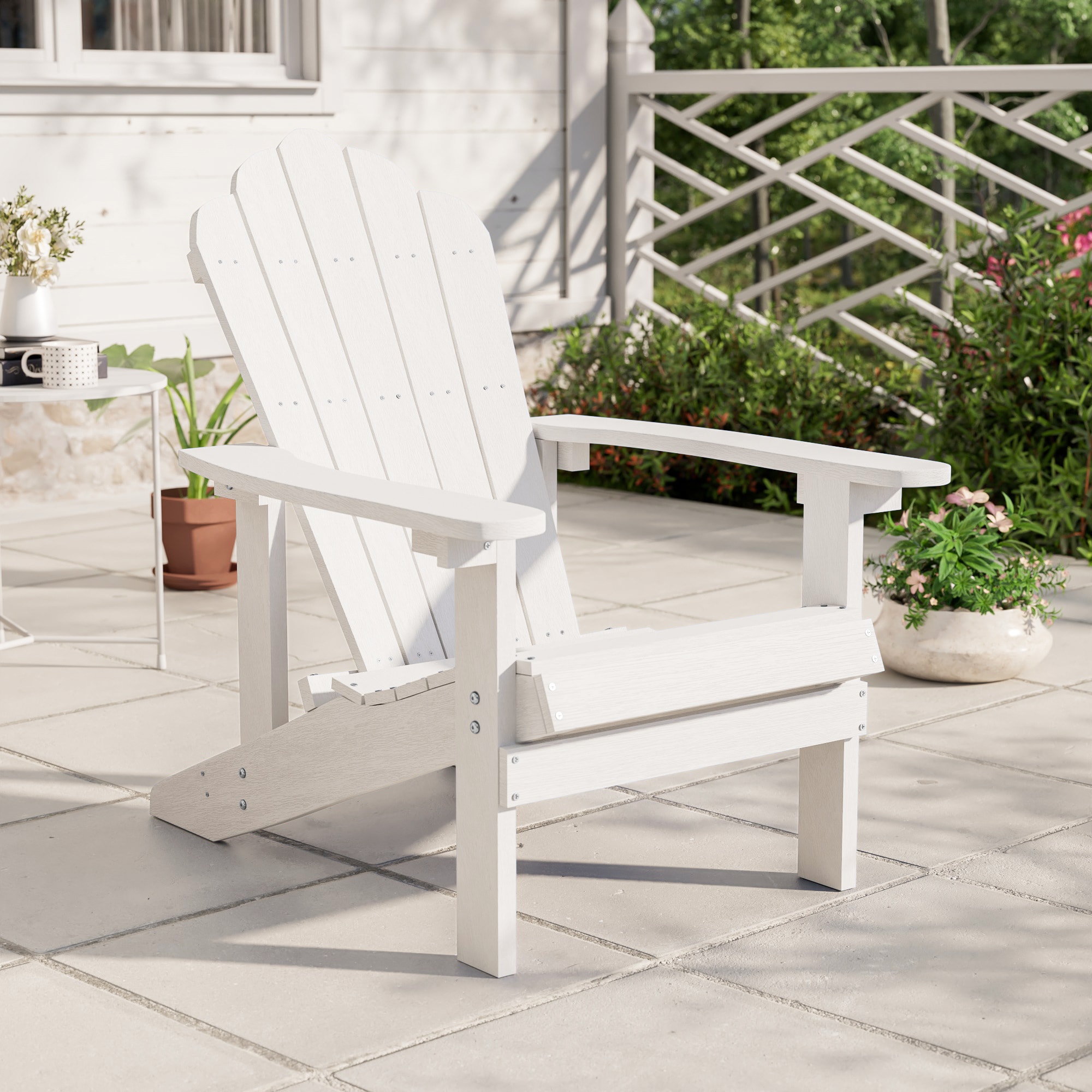 ACEGOSES LW-QW-36WH Adirondack Chair White Stationary Adirondack Chair with Slat Seat