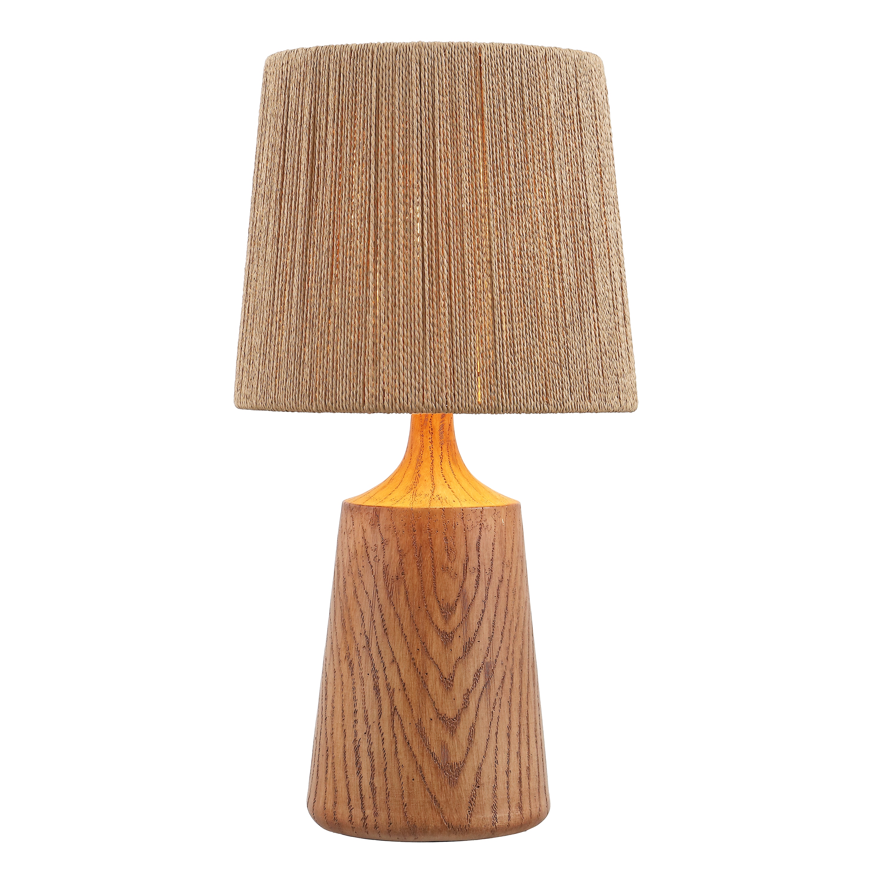 JONATHAN  Y Highland 22.25" Classic Cottage Tapered Resin/Metal LED Table Lamp with Paper Rope Shade, Brown Wood Finish