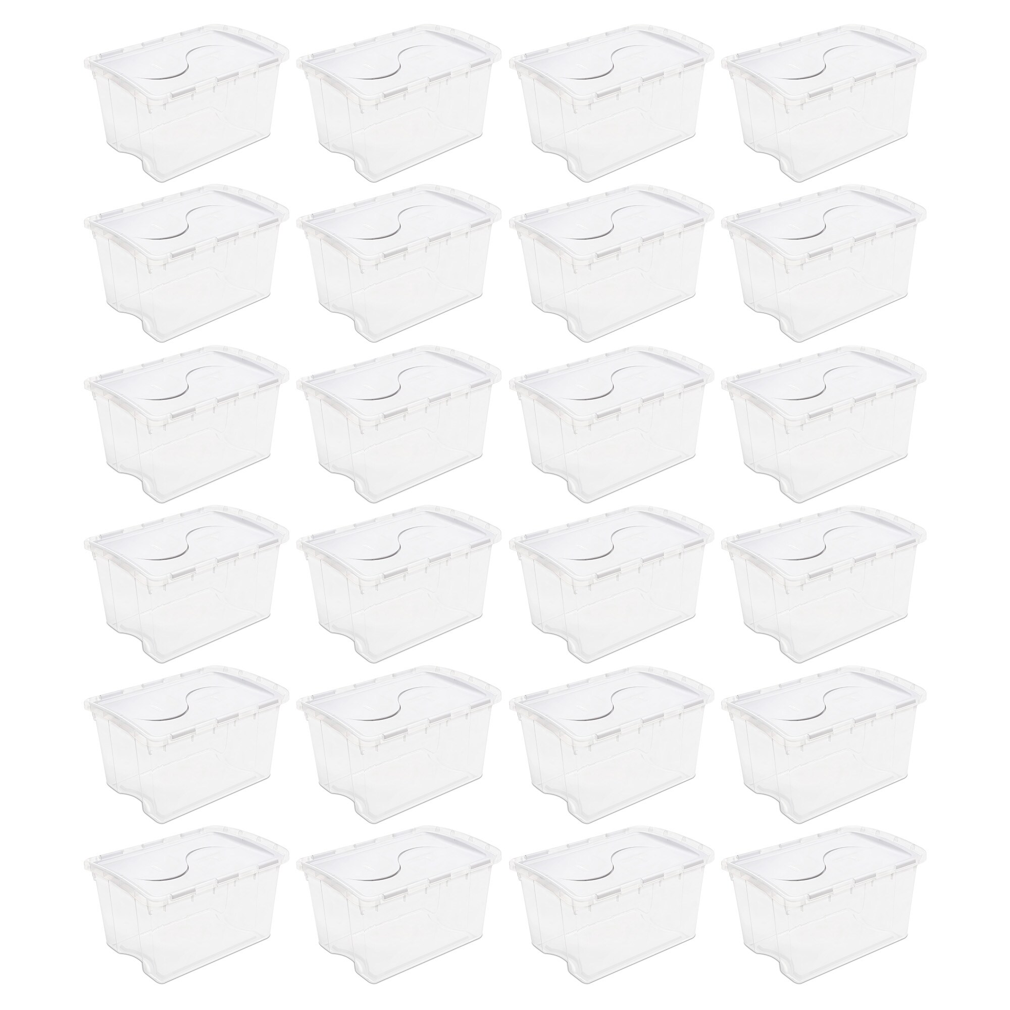 Sterilite 48 Qt Hinged Lid Storage Box Plastic Stackable Bin with Lid 24 Pack #109928