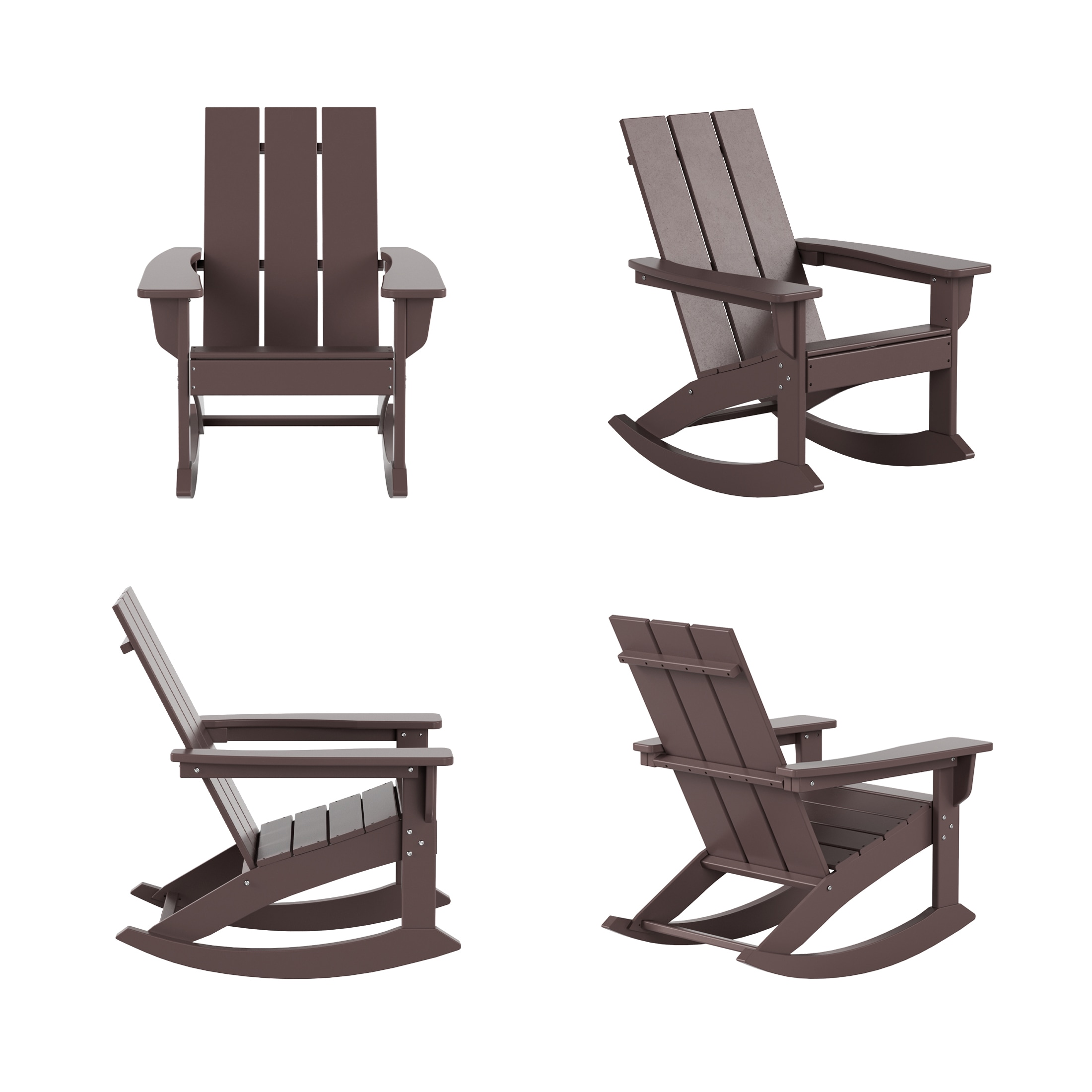 Westin Furniture OP5002-DB-4 Shoreside Set of 4 Dark Brown HDPE Frame Rocking Chair with Slat Seat