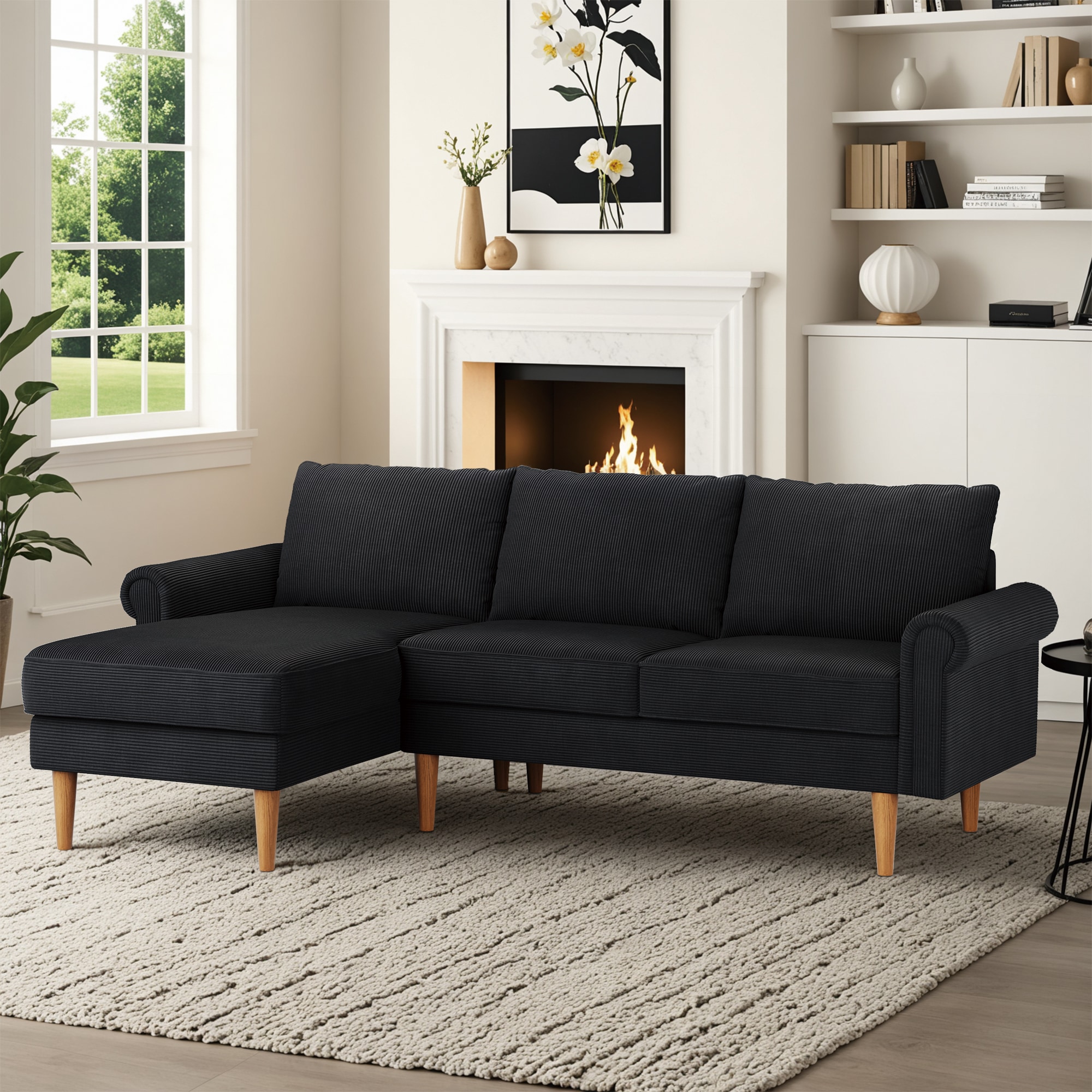 Pouuin SLGST55 76-in Casual Black 3 -seater Sofa