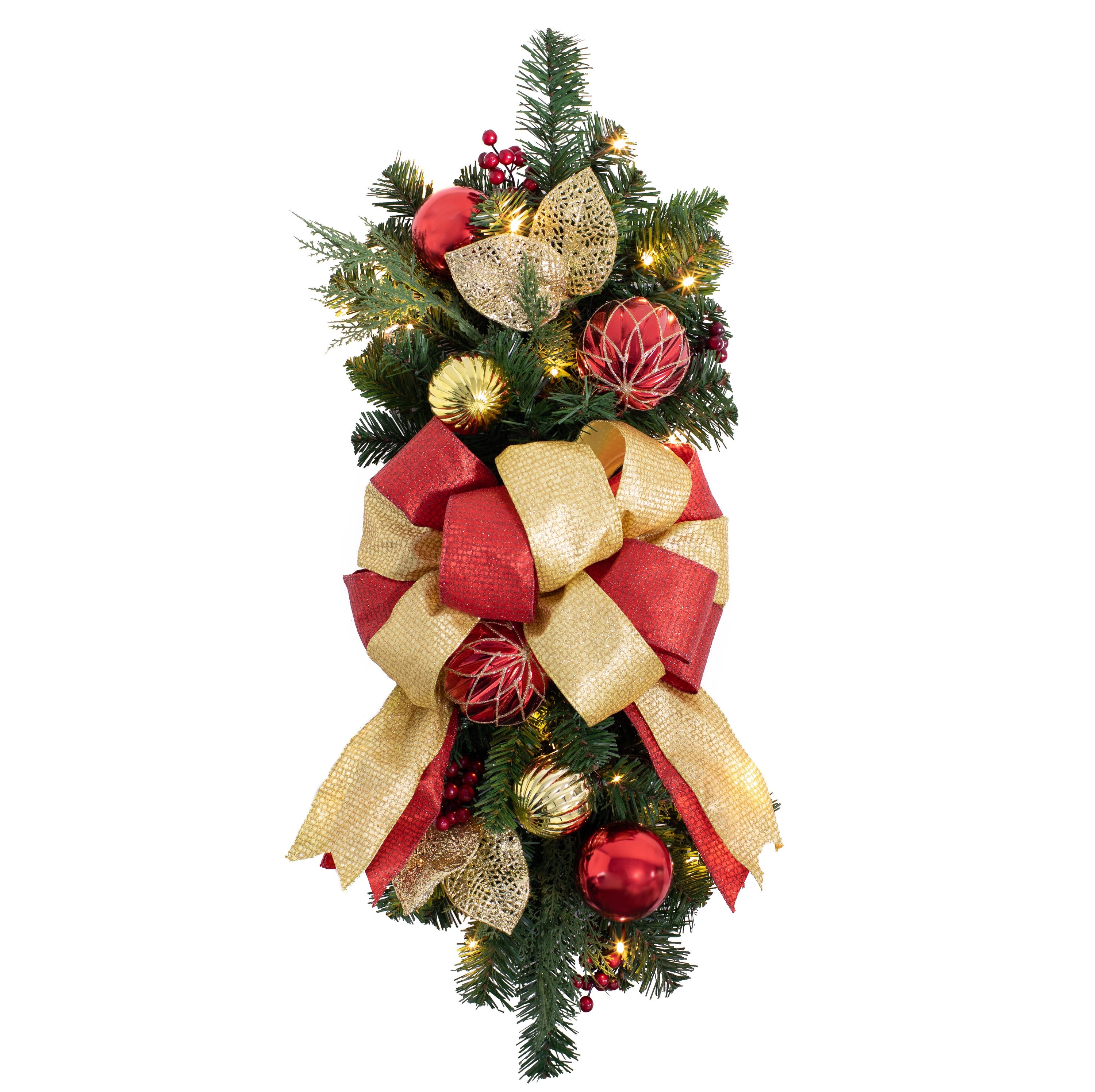 Haute Decor DCSW2601 26-Inches Lighted Wreath Battery-operated Christmas Decor