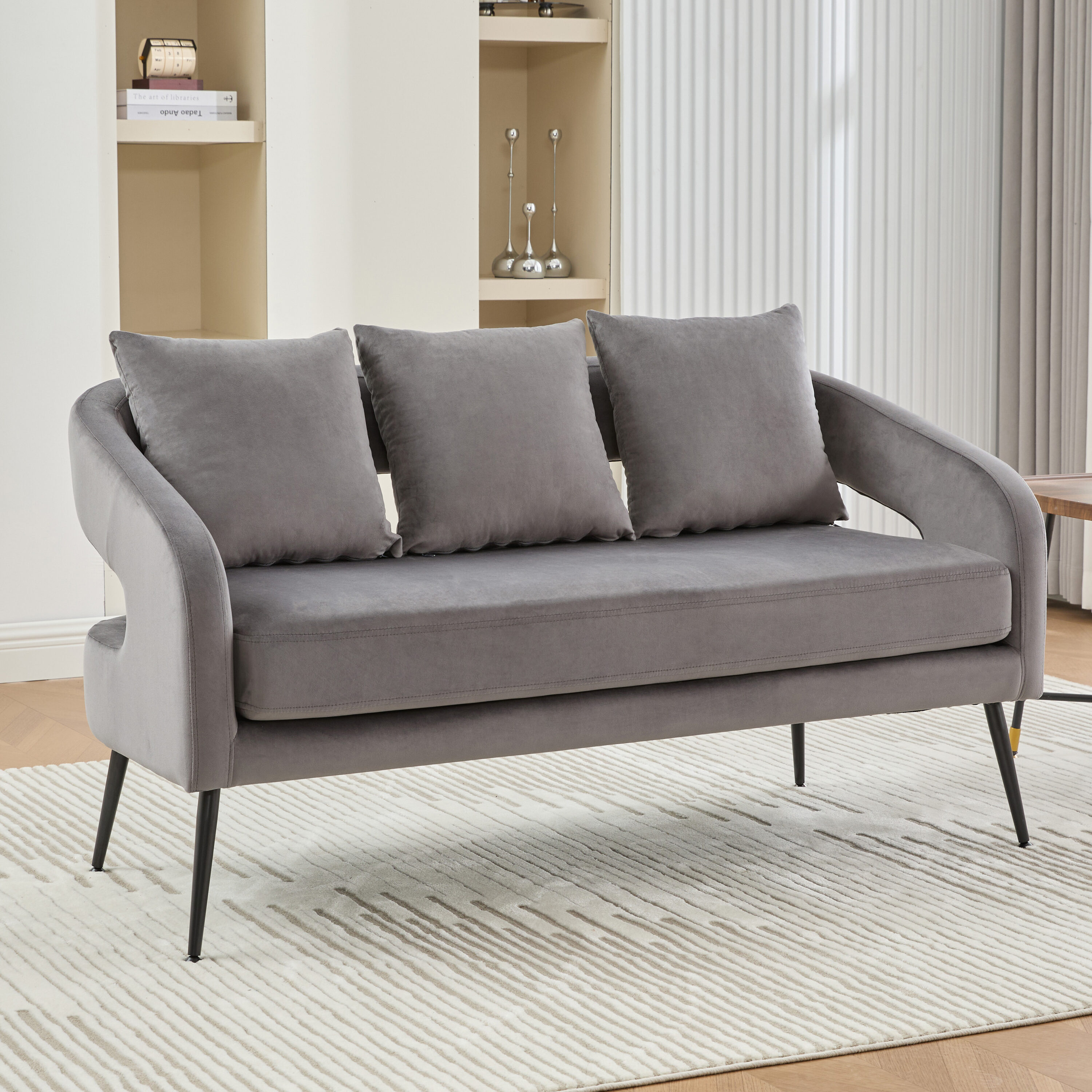Hrinhom 53.7-in W Modern CHARCOAL Velvet 2-seater Loveseat