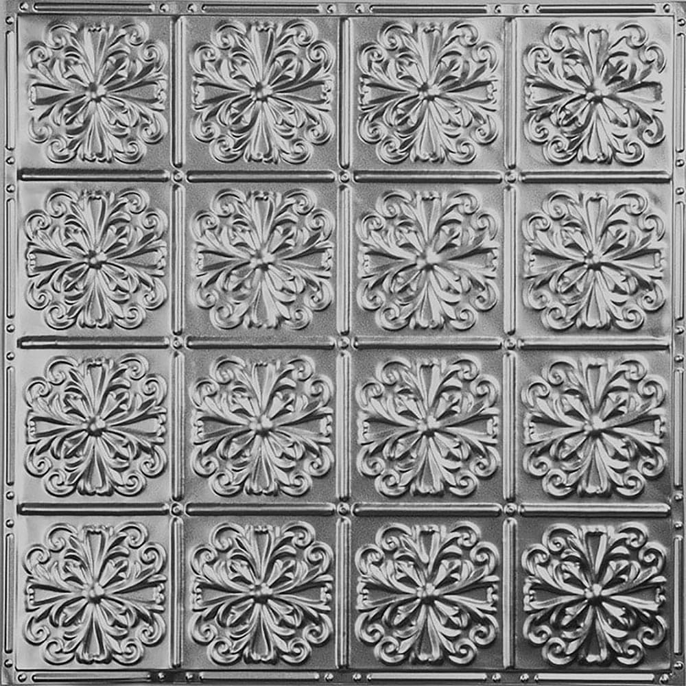 American Tin Ceilings KIT5-B-P27-SBN 24-in x 24-in Metal Brushed Satin Nickel Backsplash Panels 8.0 -Pack