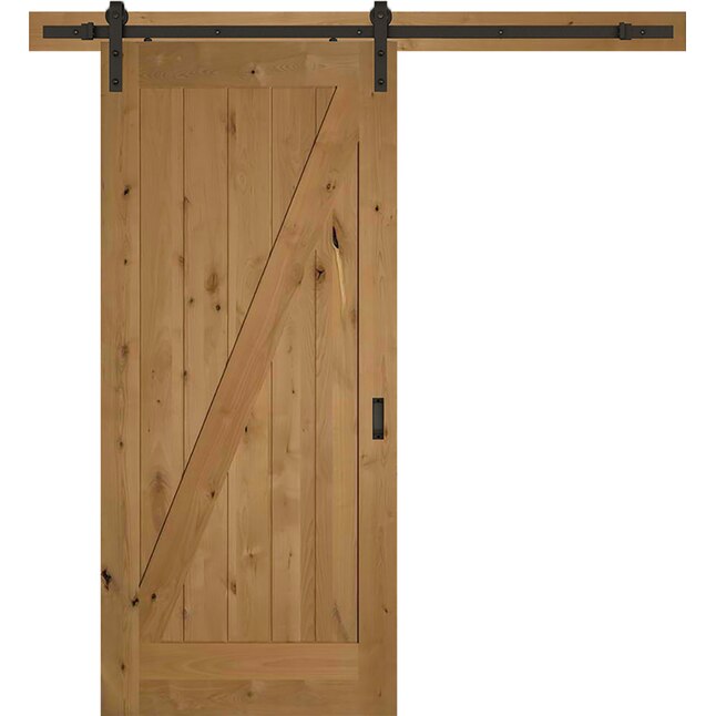 American Building Supply Z-barn door 36-in x 84-in Clear Z-frame Stained Knotty Alder Wood Single Barn Door (Hardware Included) American Building Supply Z-barn door 36-in x 84-in Clear Z-frame Stained Knotty Alder Wood Single Barn Door (Hardware Included)