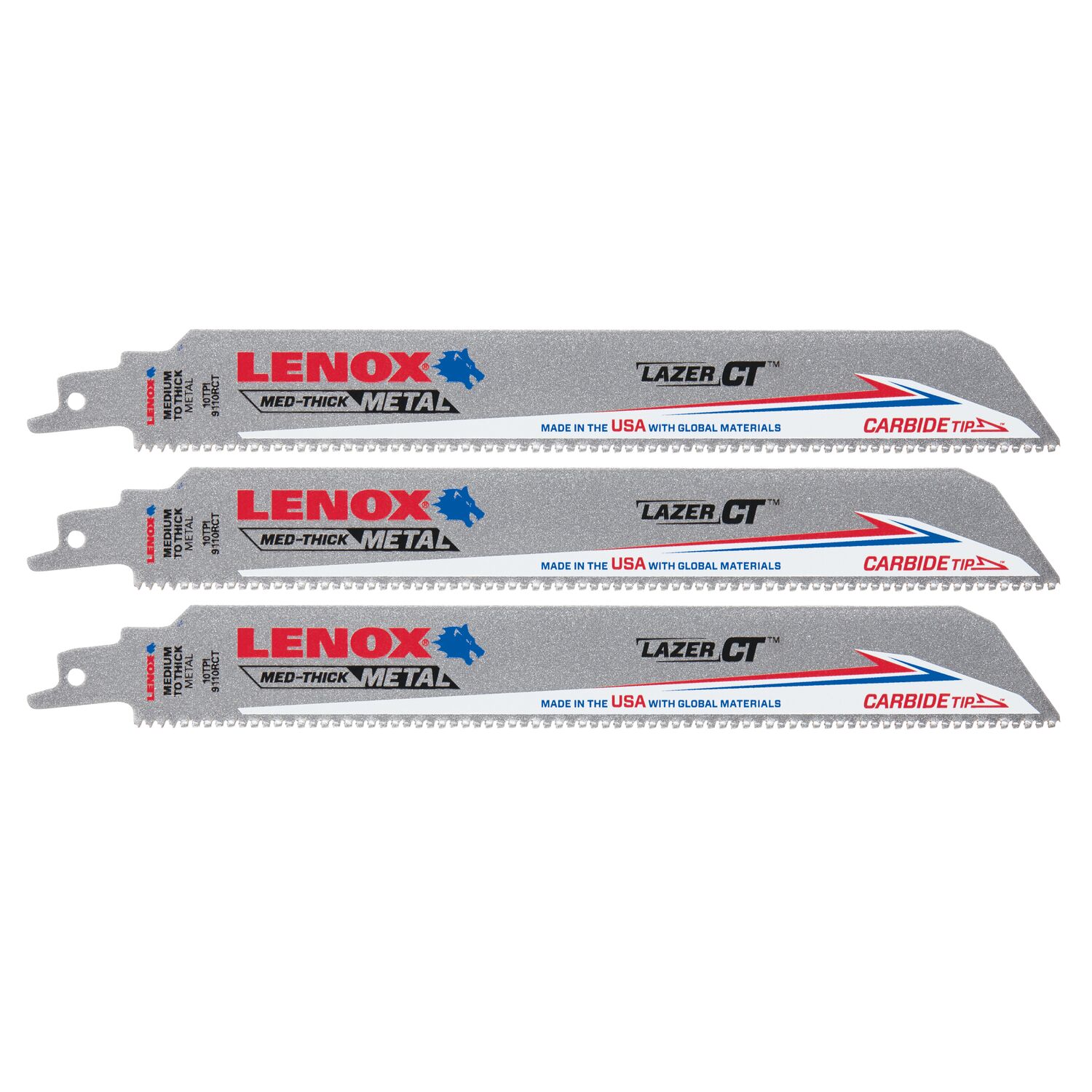 LENOX LXAR9110CT-3 Lazer CT Carbide tooth 9-in 10 TPI Metal cutting Reciprocating Saw Blade 3 -Pack