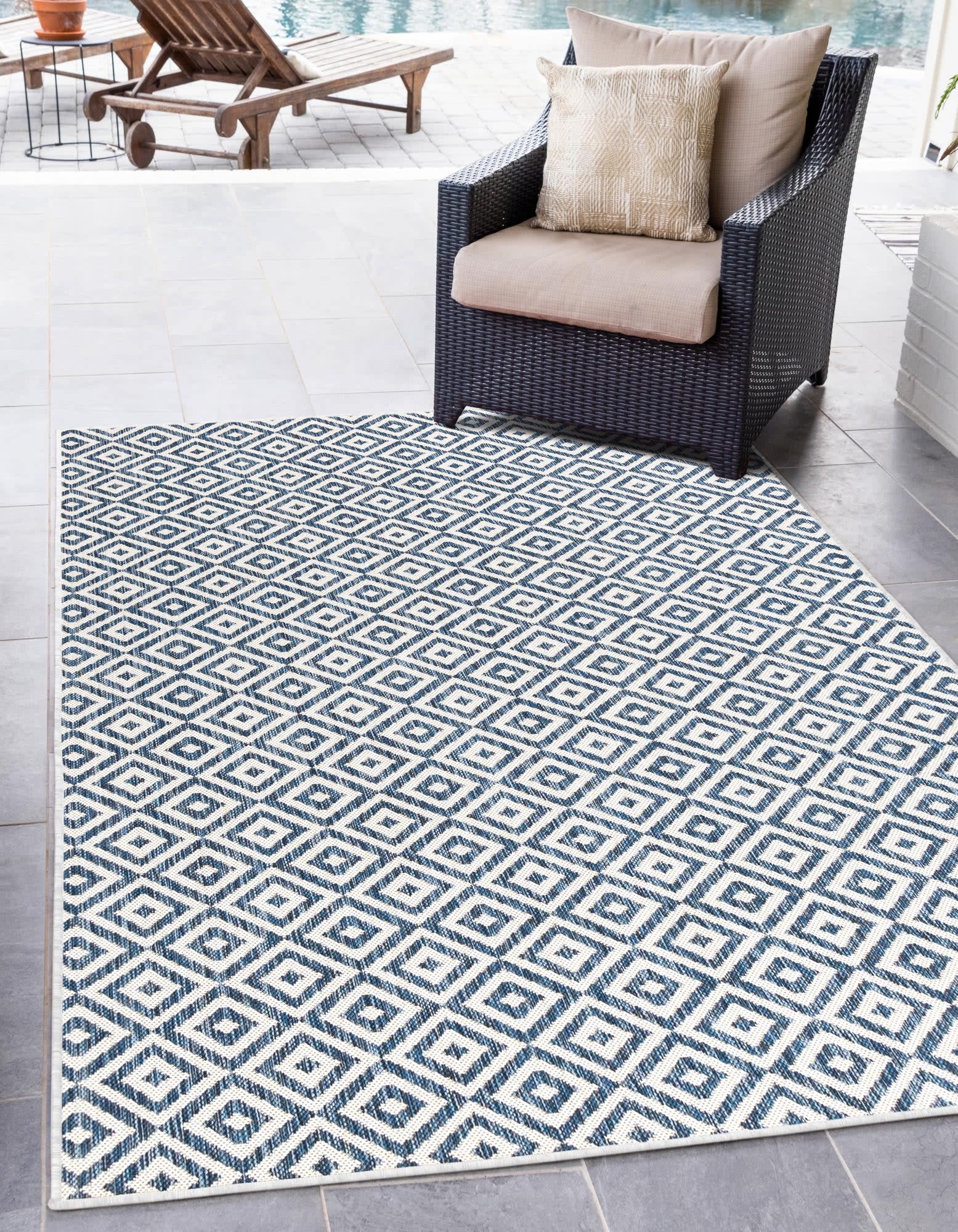 Unique Loom 3153099 Jill Zarin Costa Rica 7 x 10 (ft) Loomed Polypropylene Blue Rectangular Indoor/Outdoor Geometric Area rug