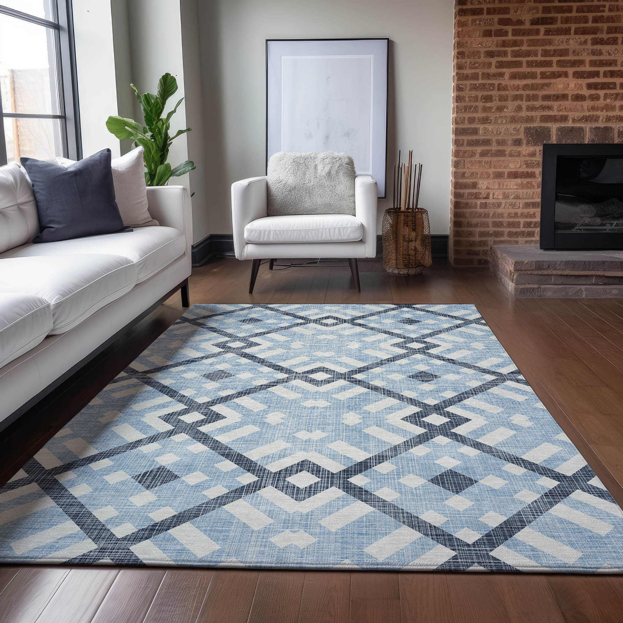 Addison Rugs ACN616SK9X12 Chantille ACN616SK 9 x 12 (ft) Polyester Sky Rectangular Indoor/Outdoor Geometric Machine washable Area rug