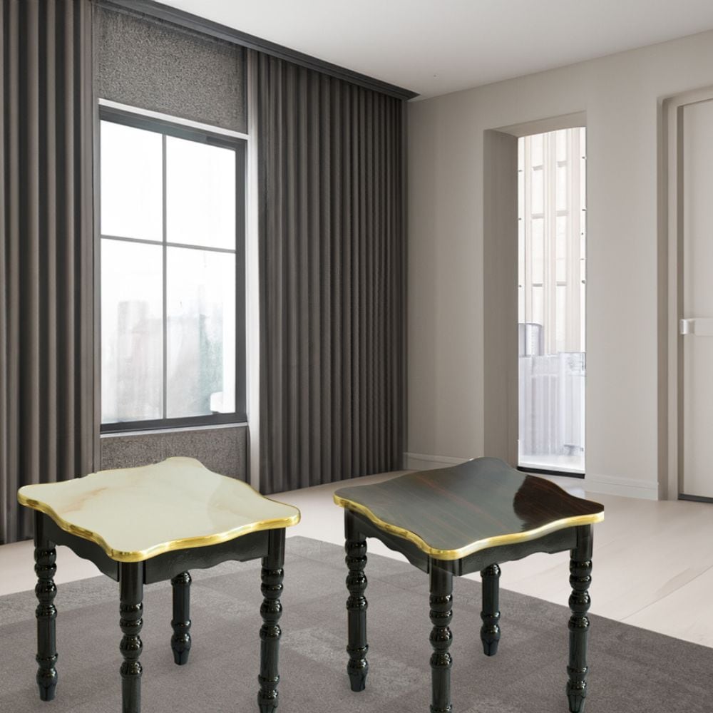 Square Black and Gold Wooden Accent End Table