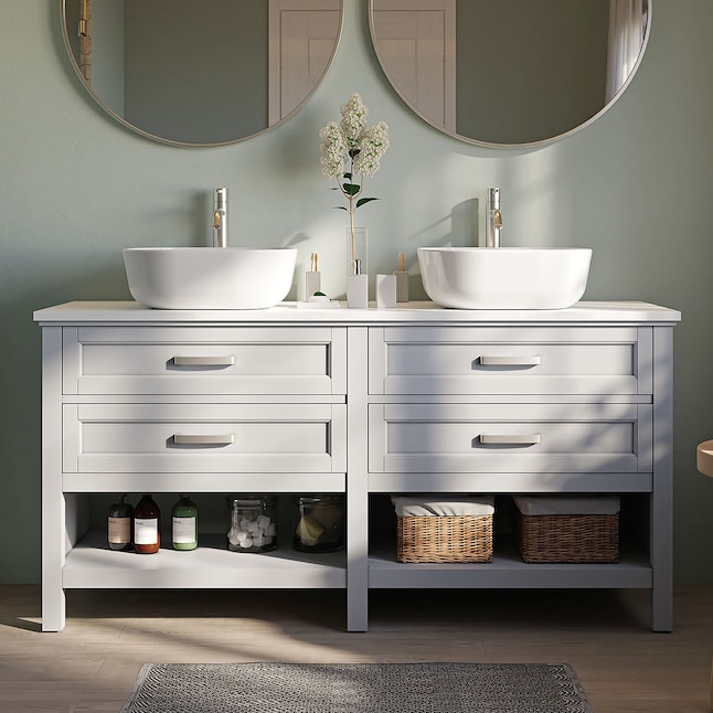 Light Gray Double Sink Bathroom Vanity, 60 White Vanity Top Double Sink