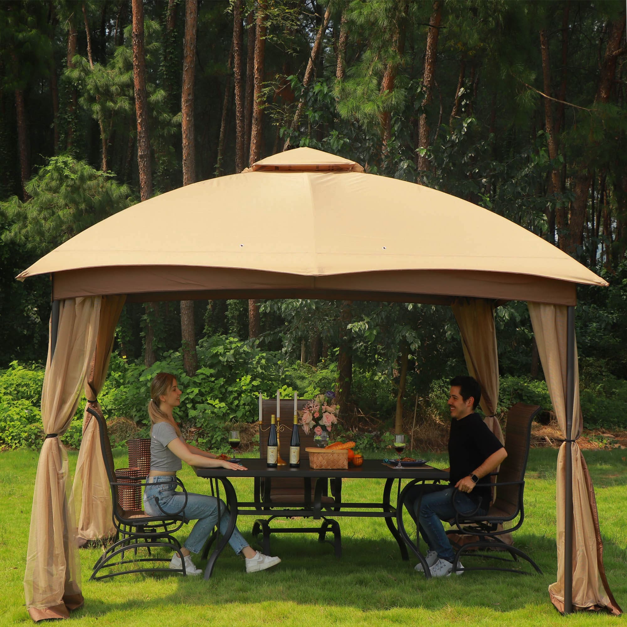 StarEcho GAZ007K 10-ft x 9-ft Straight leg gazebo with netting Khaki with Soft Top Roof (Screen Included)