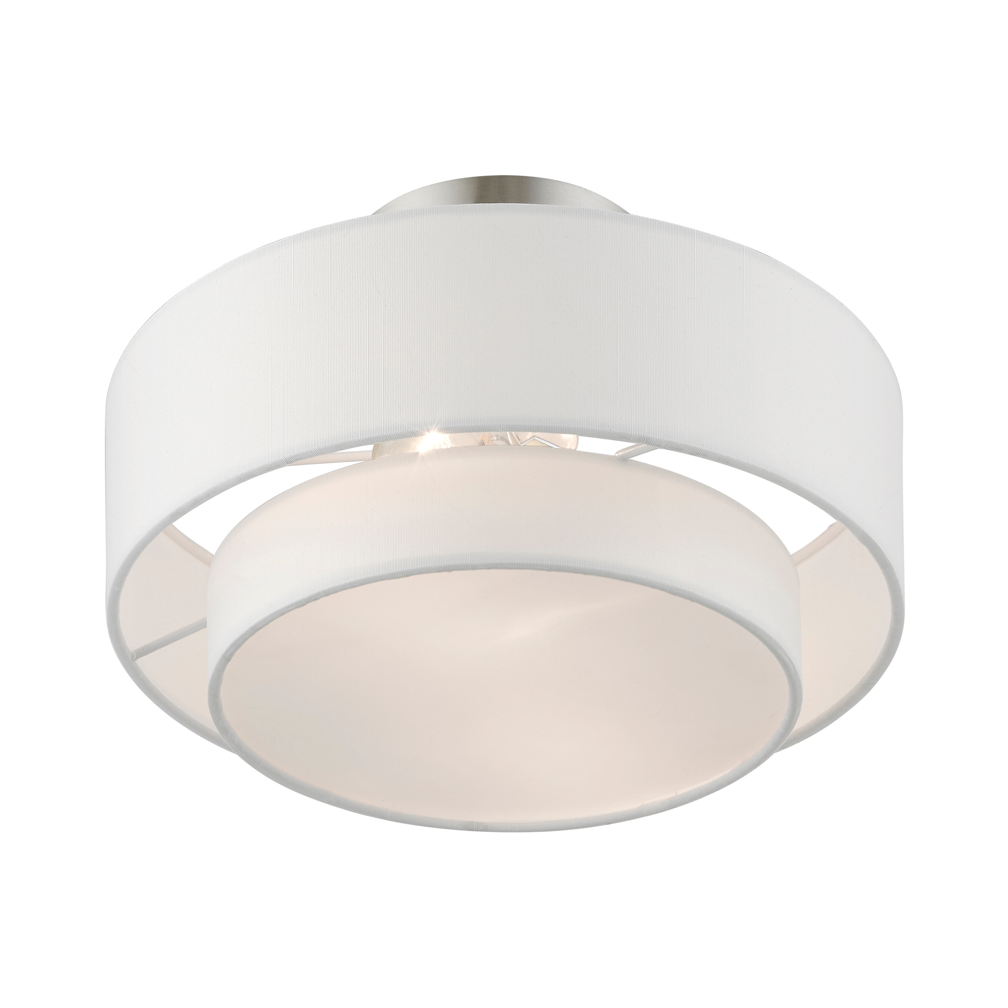 Sleek Brushed Nickel 2-Light Semi-Flush Mount with Off-White Drum Shade