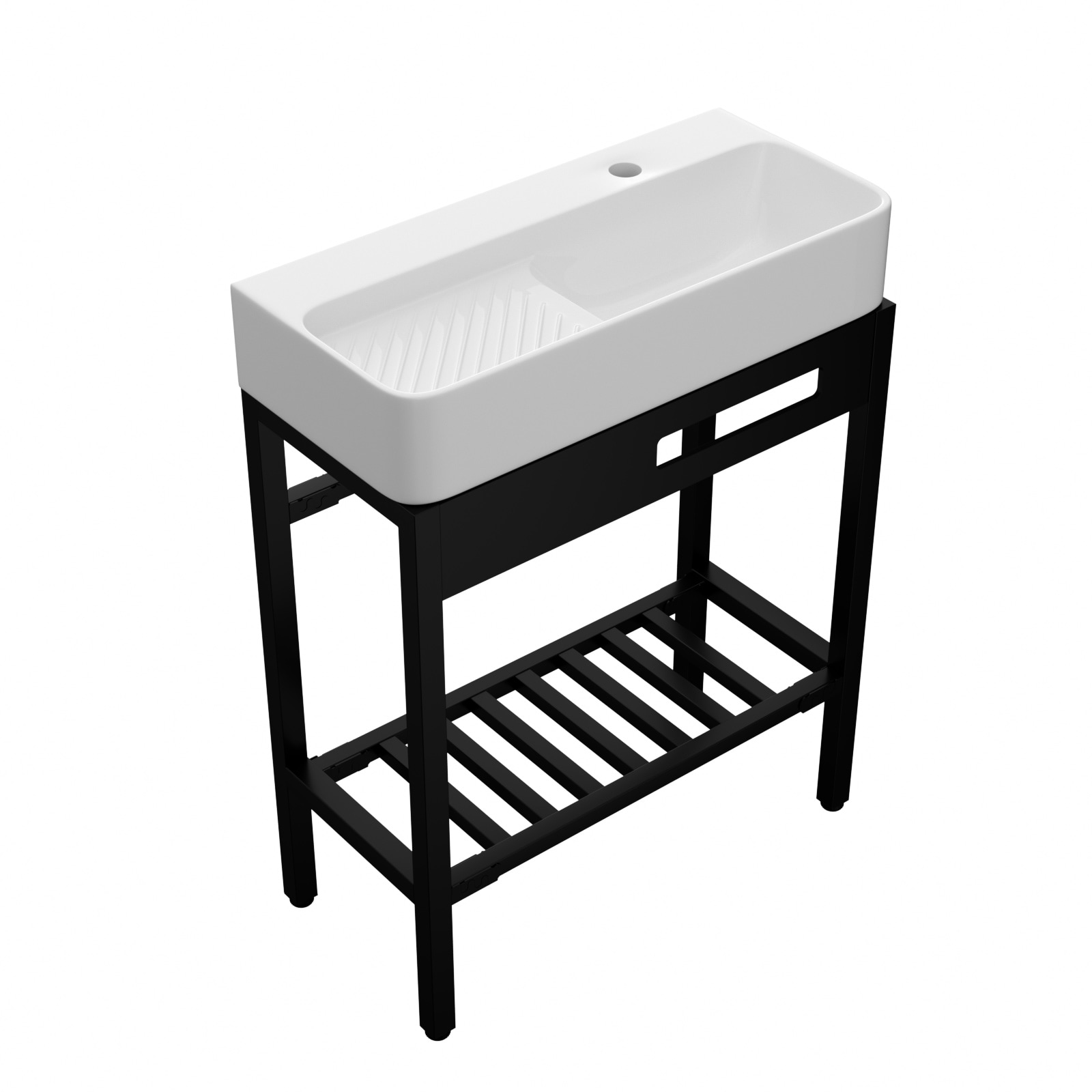 Vanityfus 28 Inch Vintage Console Sink with Washboard and Black Legs