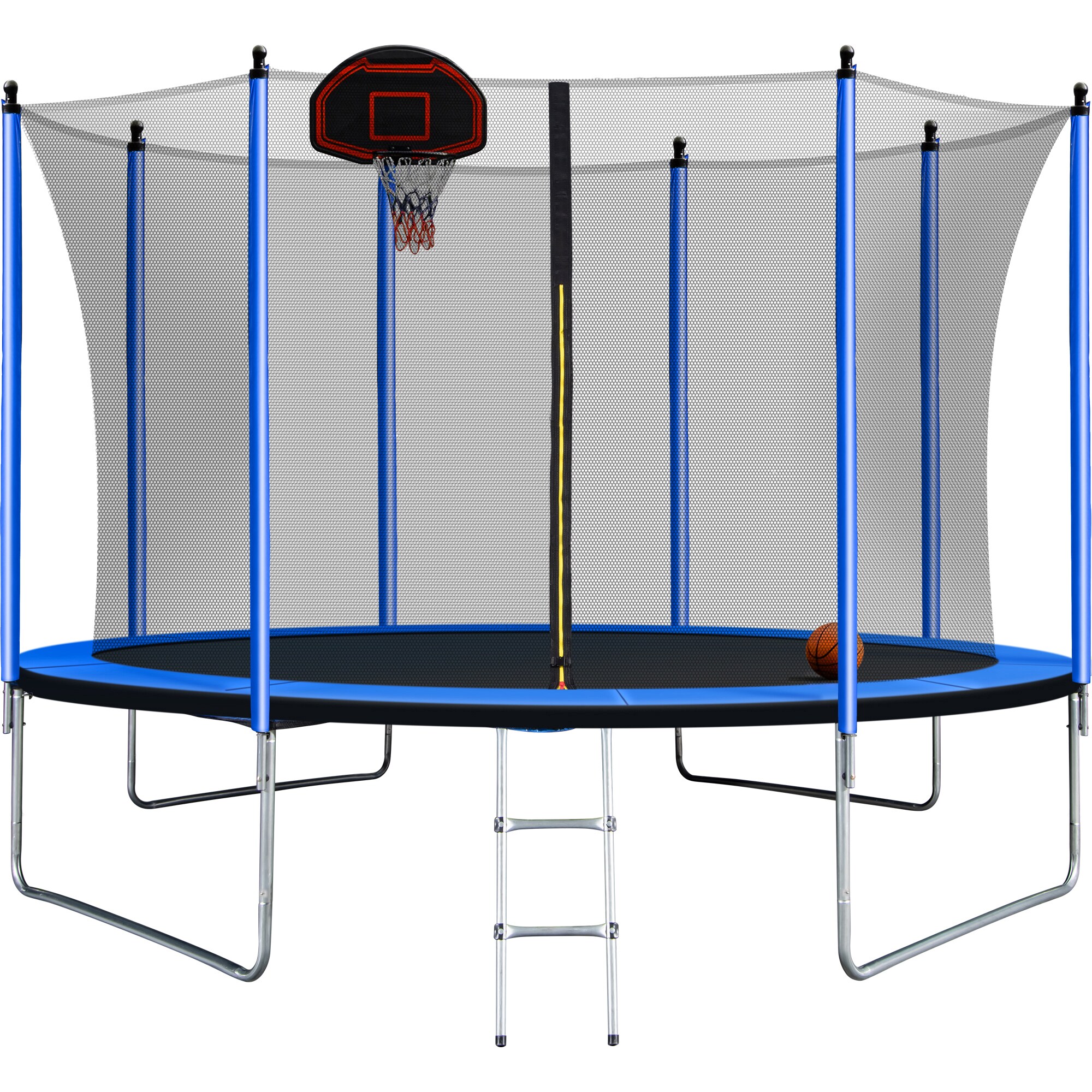 Afgeschaft kip tempo Maocao Hoom 10 ft. Round Backyard Trampoline with Safety Enclosure,  Basketball Hoop and Ladder in Blue in the Trampolines department at  Lowes.com