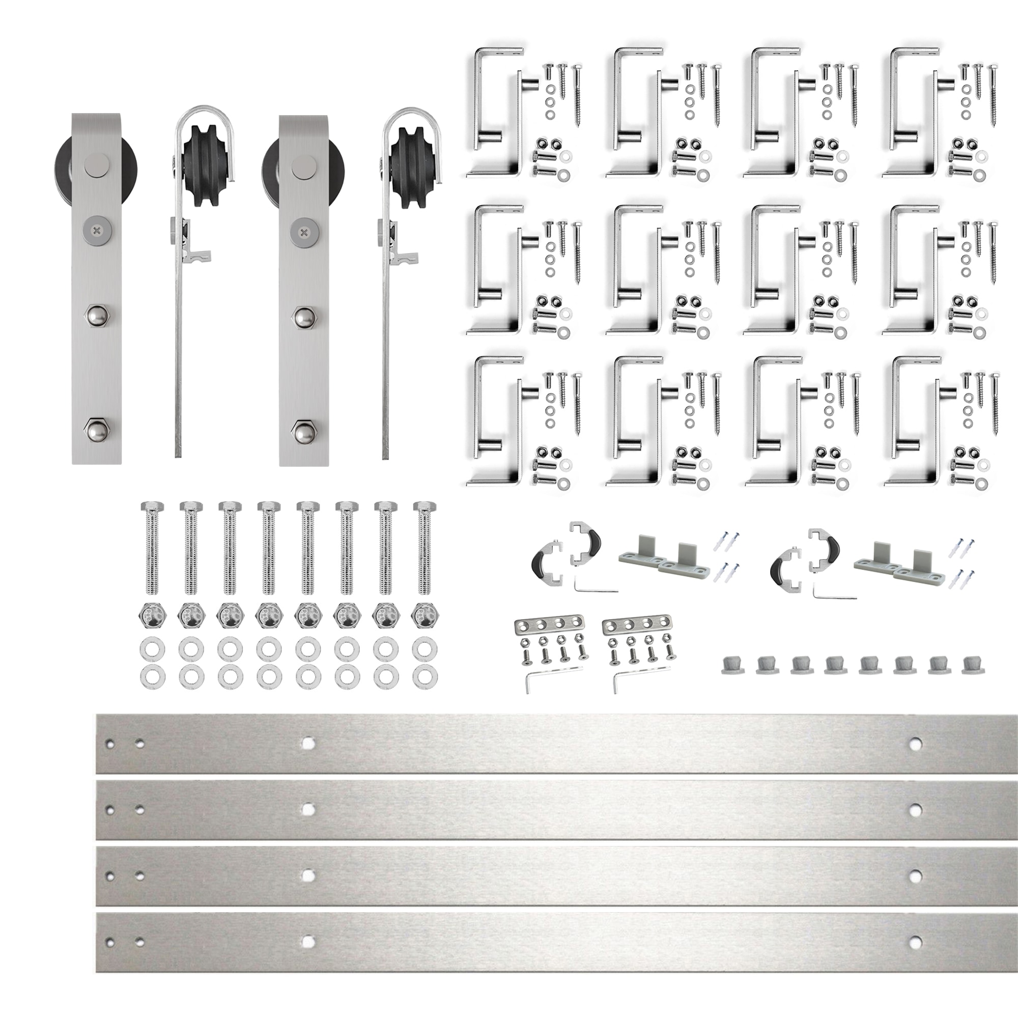 HOMACER YT4DNZ192C 192-in Brushed Brushed Nickel Indoor J-strap Double bypass Barn door hardware kit