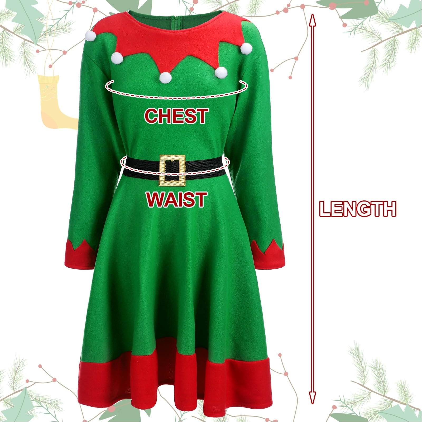 Etokfoks  12 Pcs Women Christmas Elf Costume Santa s Helpers Dress Outfit Elf Hat Bells Ears Shoes Xmas Fancy