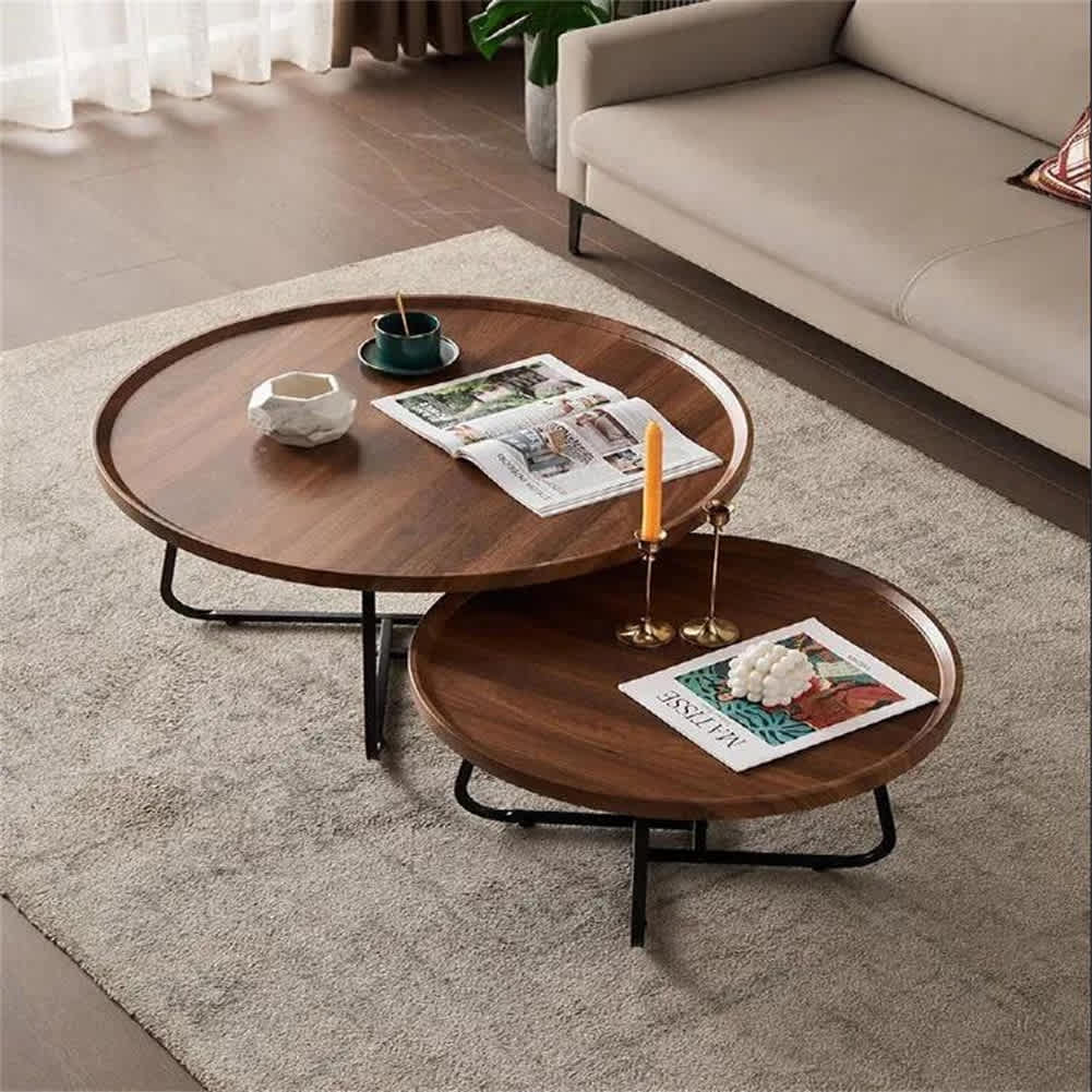 WhizMax GGL-PHK-33N5RQD8 2 PCS Round Coffee Tabl  Minimalist Nesting Coffee Tables 20 Inch and 28 Inch Versatile Center Side Tables for Living Room Balcony Home Office