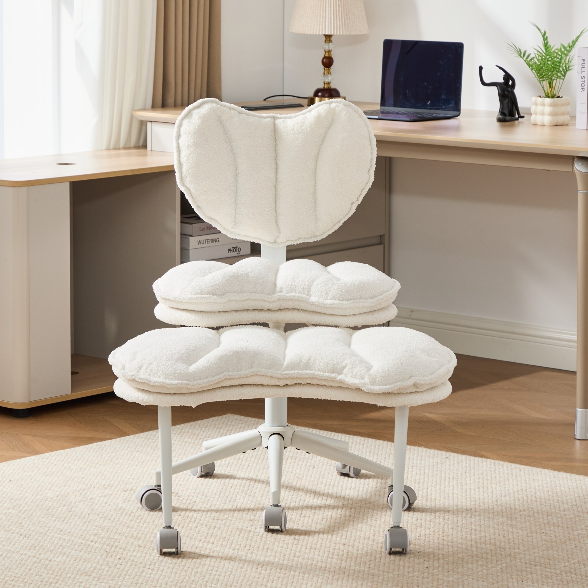 Horizons Prime - 18 inch Ivory Teddy Fleece Double-Layer Padding Cross Legged Rolling Chair with ...