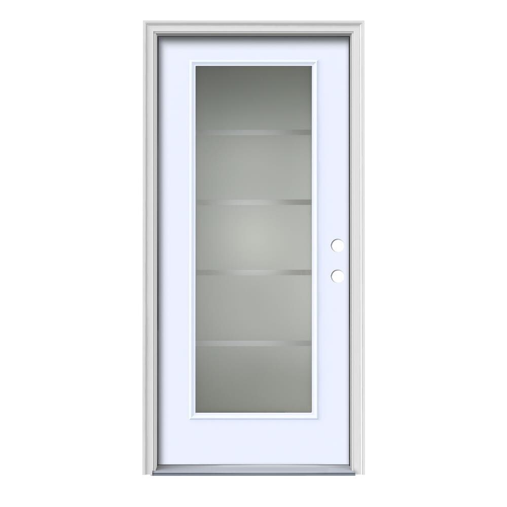 JELD-WEN LOWOLJW166501189 Crosslines 36-in x 80-in Steel Full Lite Left-Hand Inswing Primed Prehung Front Door with Brickmould Insulating Core