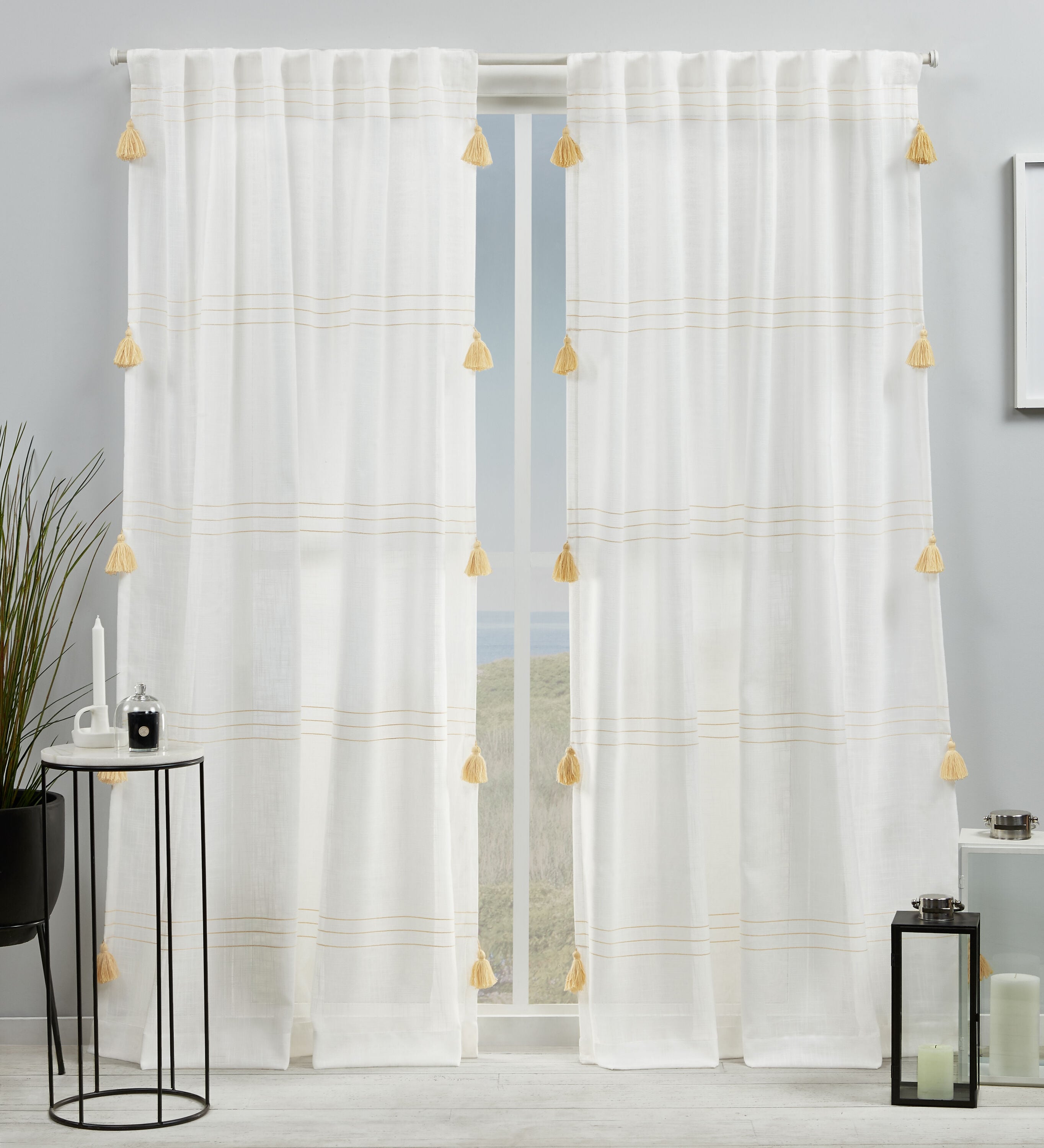 Exclusive Home EH8464-03-2-84H 84-in Yellow Striped Light filtering Standard lined Top tab Curtain panel pair