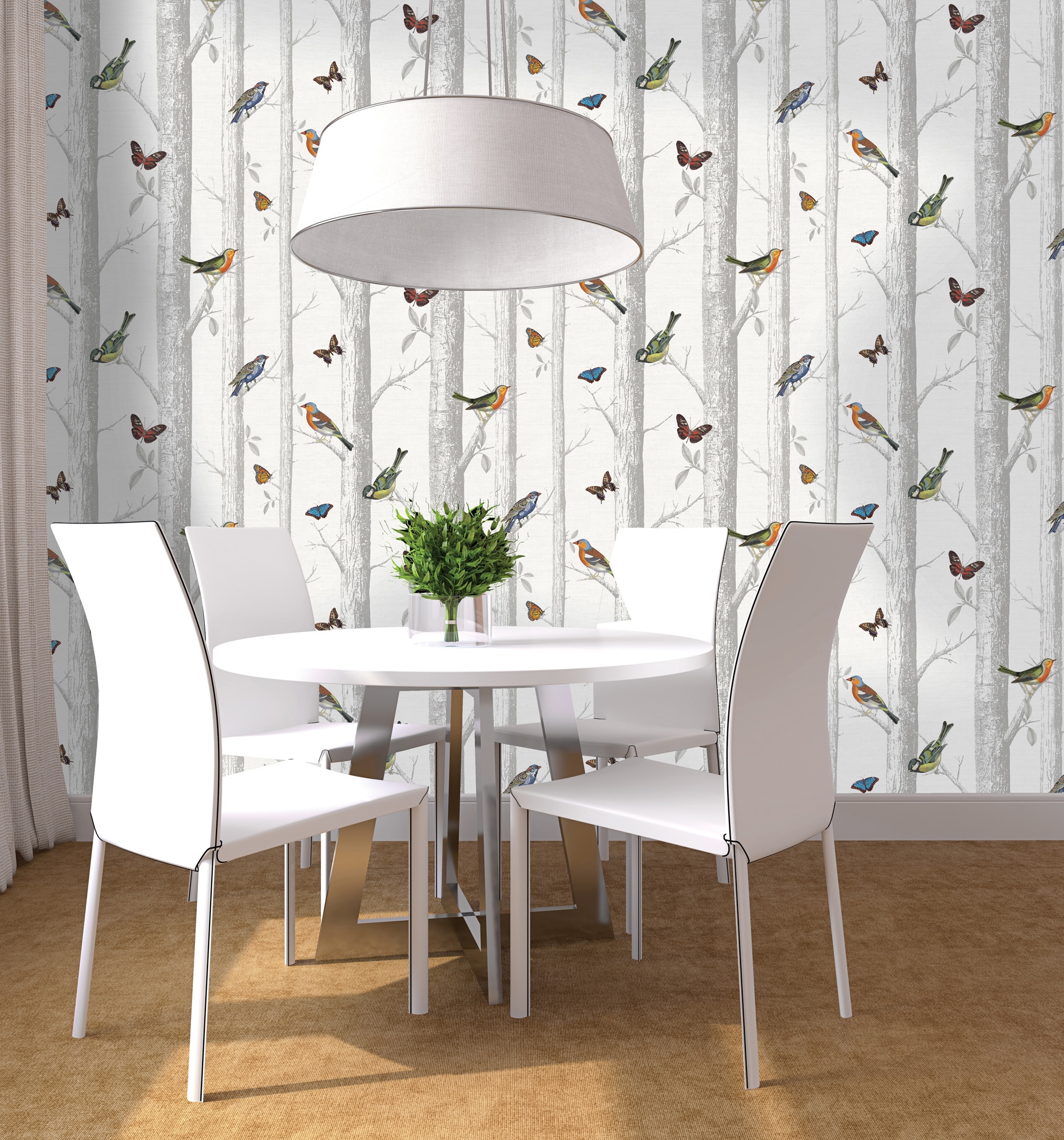 White and Gray Birds and Butterflies Wallpaper