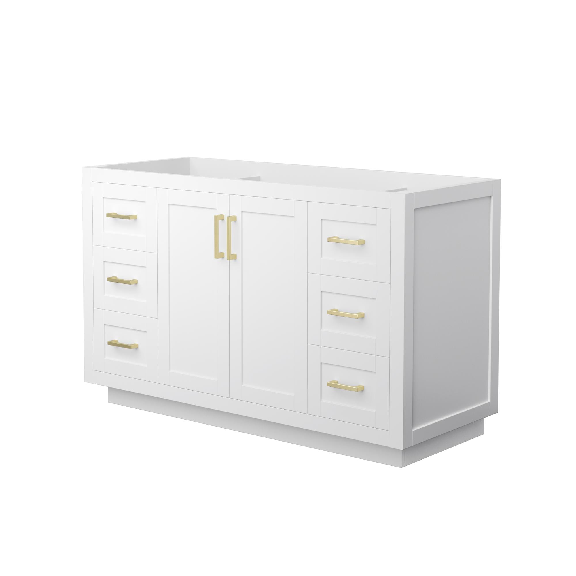 Wyndham Collection WCF292954SWGCXSXXMXX Miranda 54-in White with Brushed Gold Trim Bathroom Vanity Base Cabinet without Top