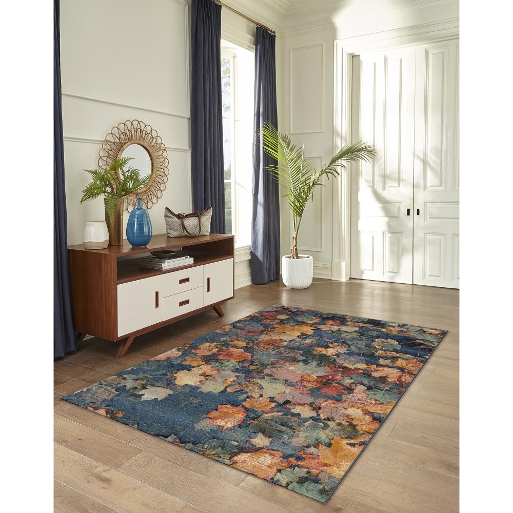 Fall Leaves Multi-Color Synthetic Rectangular Indoor/Outdoor Rug
